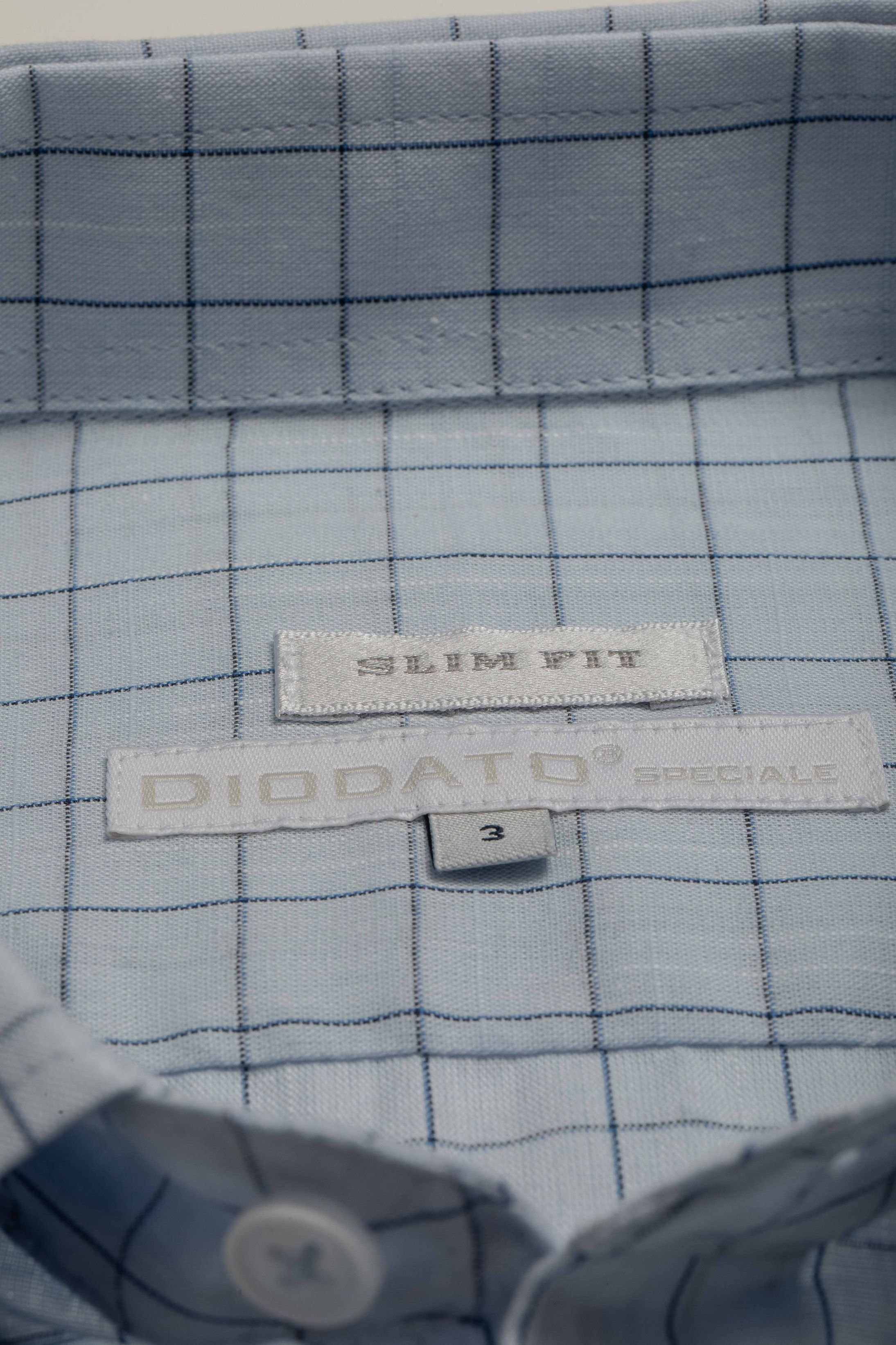 Camisa Manga Longa Slim fit Quadriculada Azul