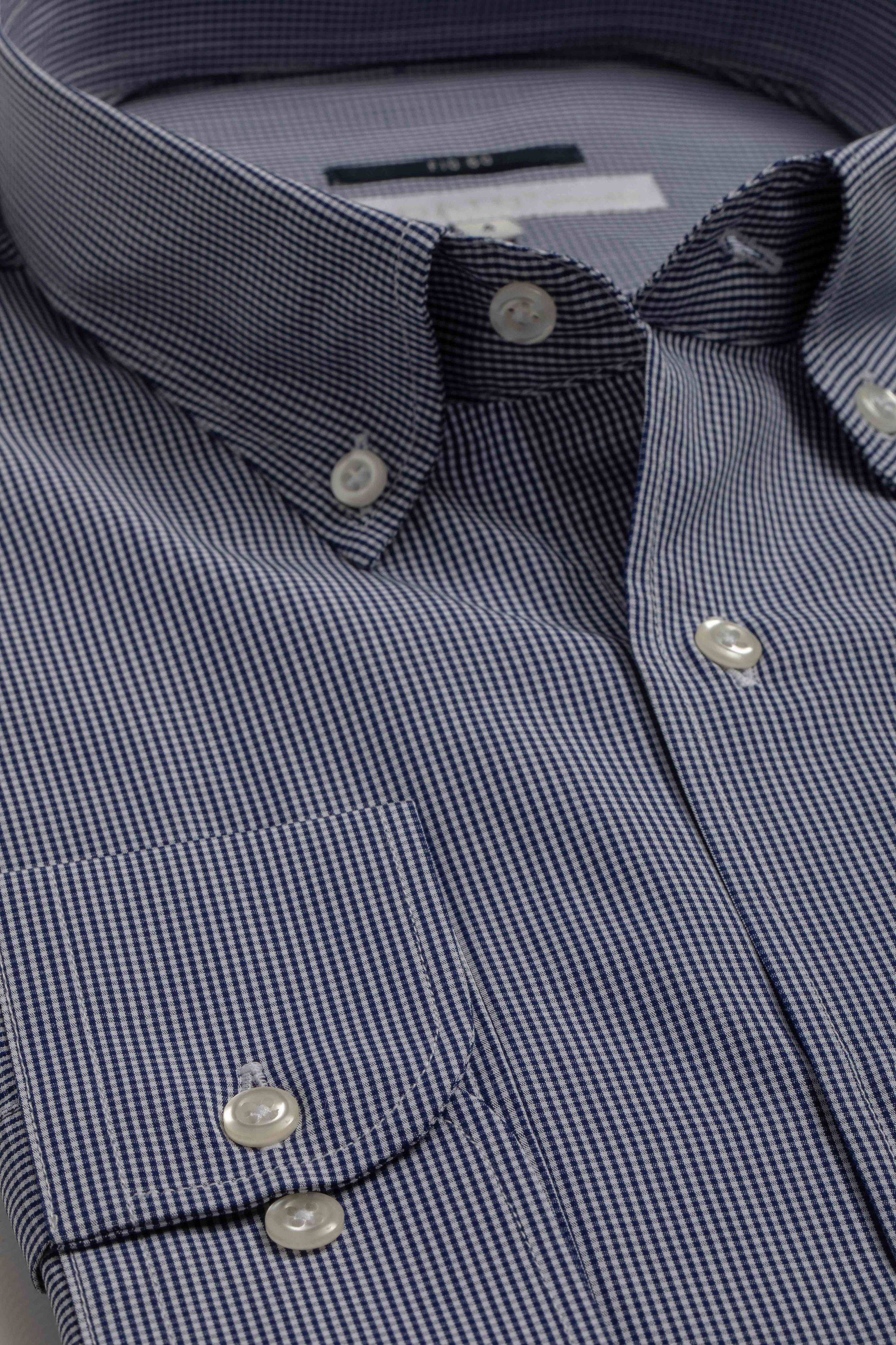 Camisa Manga Longa Regular Quadriculada Marinho