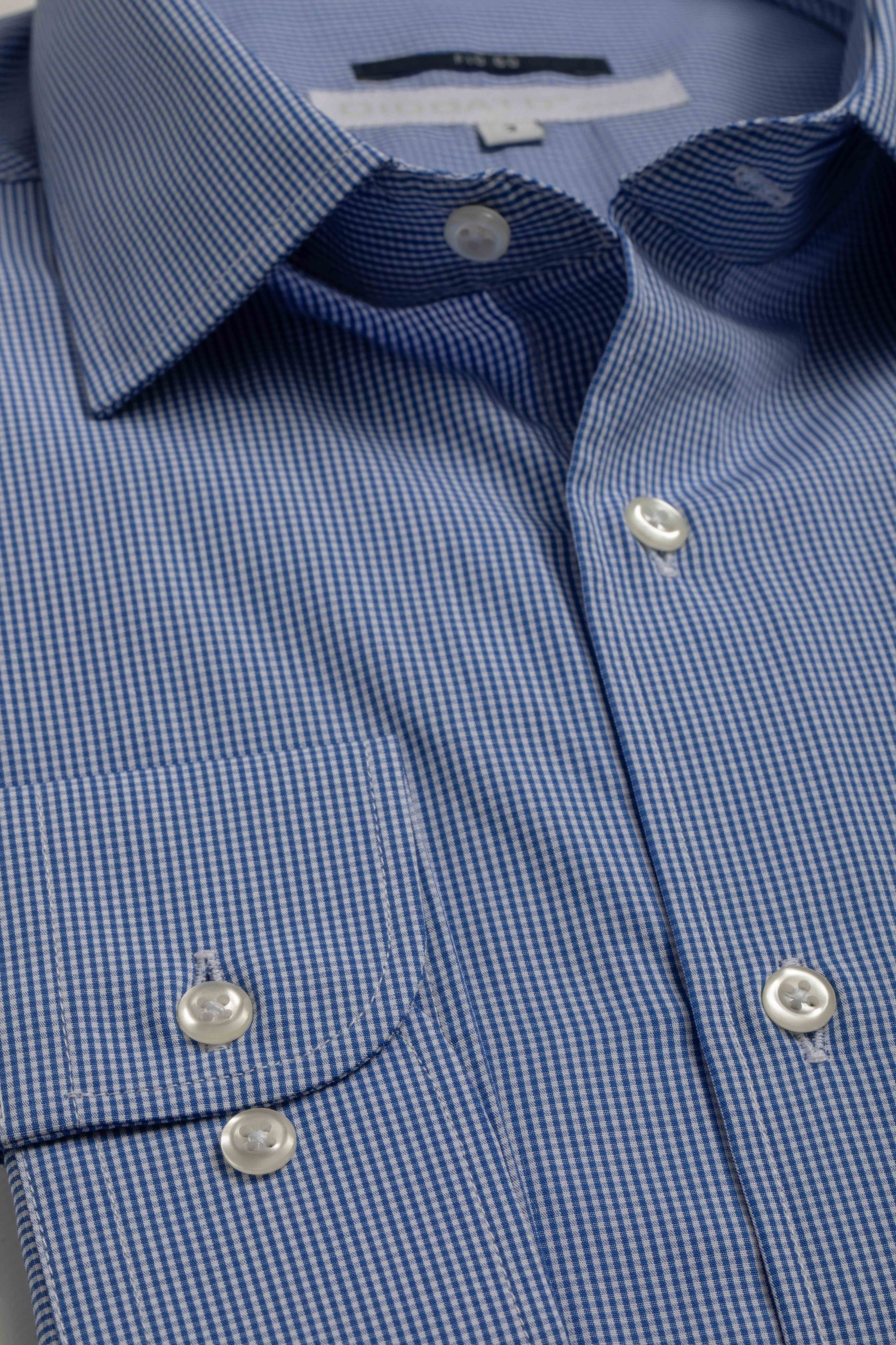 Camisa Manga Longa Slim fit Quadriculada Azul