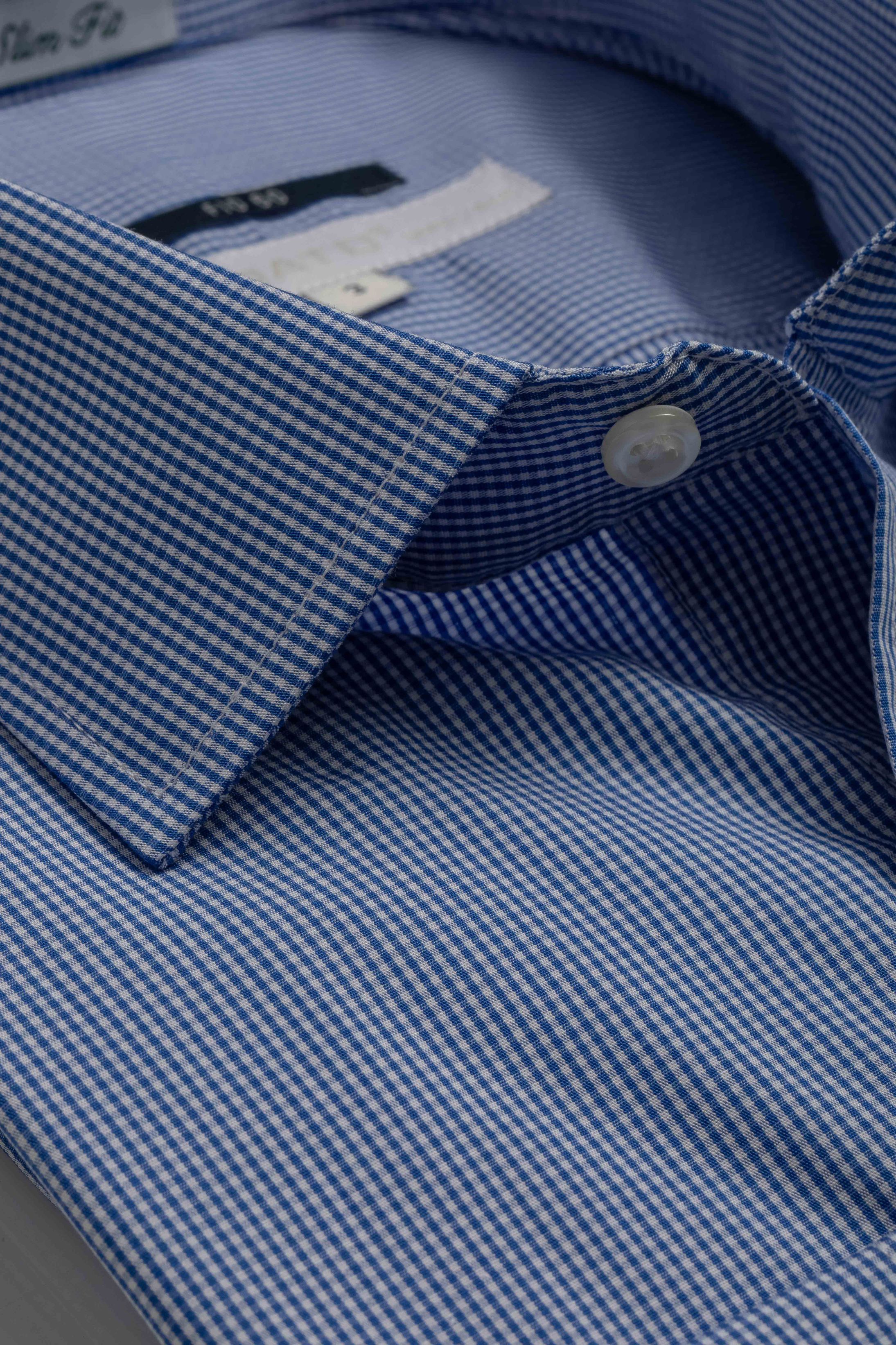 Camisa Manga Longa Slim fit Quadriculada Azul - Diodato Alfaiataria