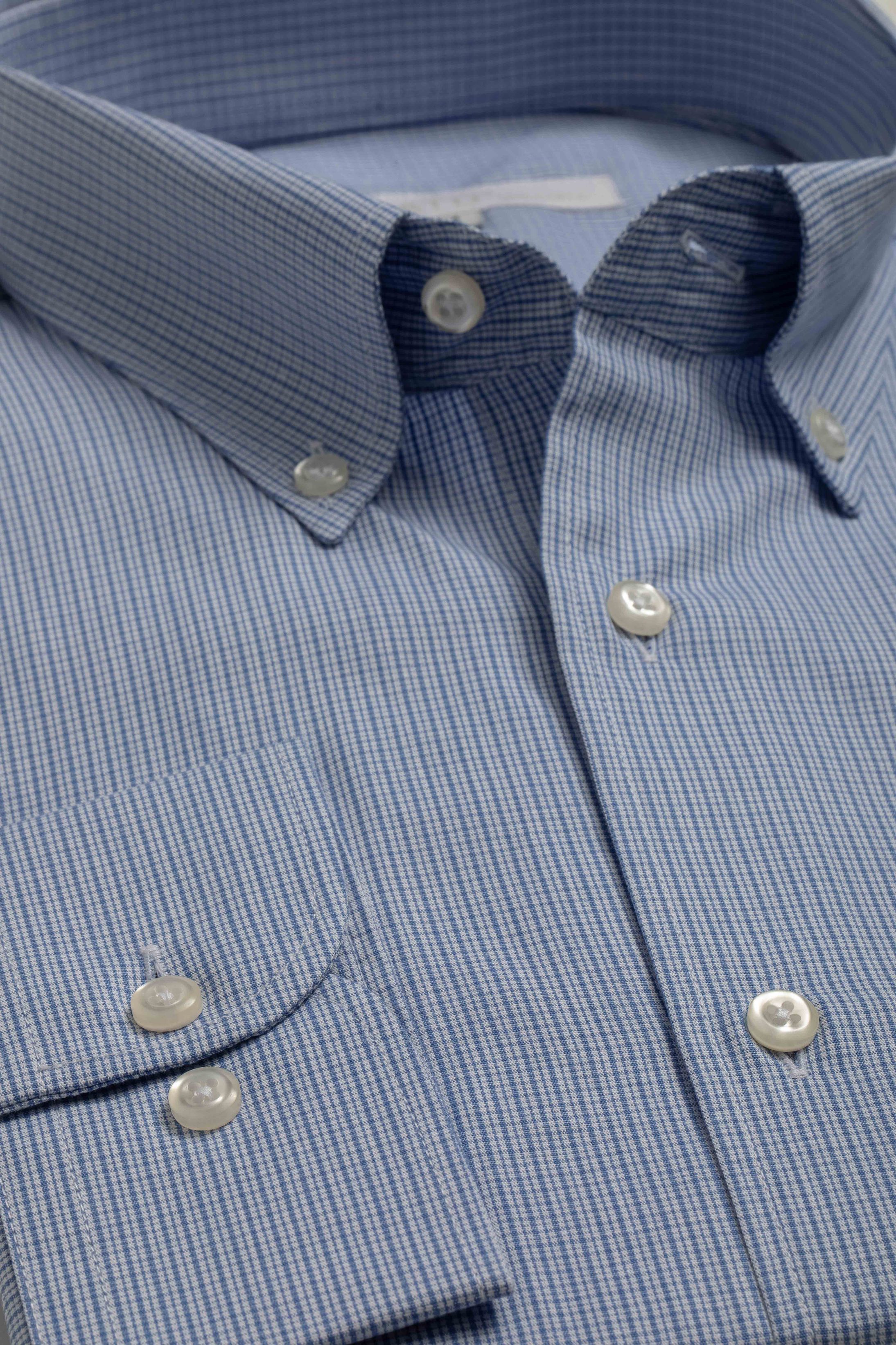 Camisa Manga Longa Regular Azul Quadriculada