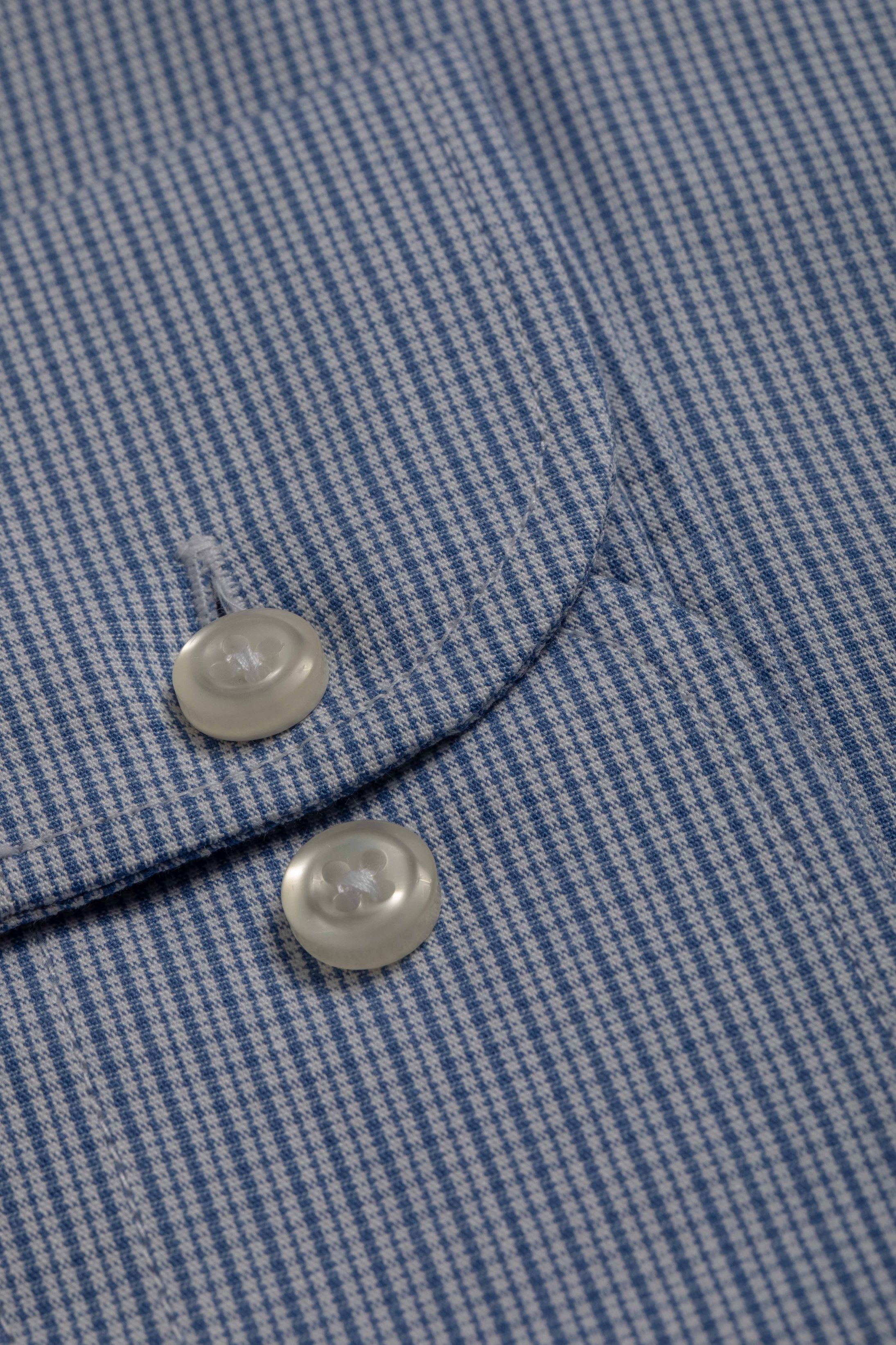 Camisa Manga Longa Regular Azul Quadriculada