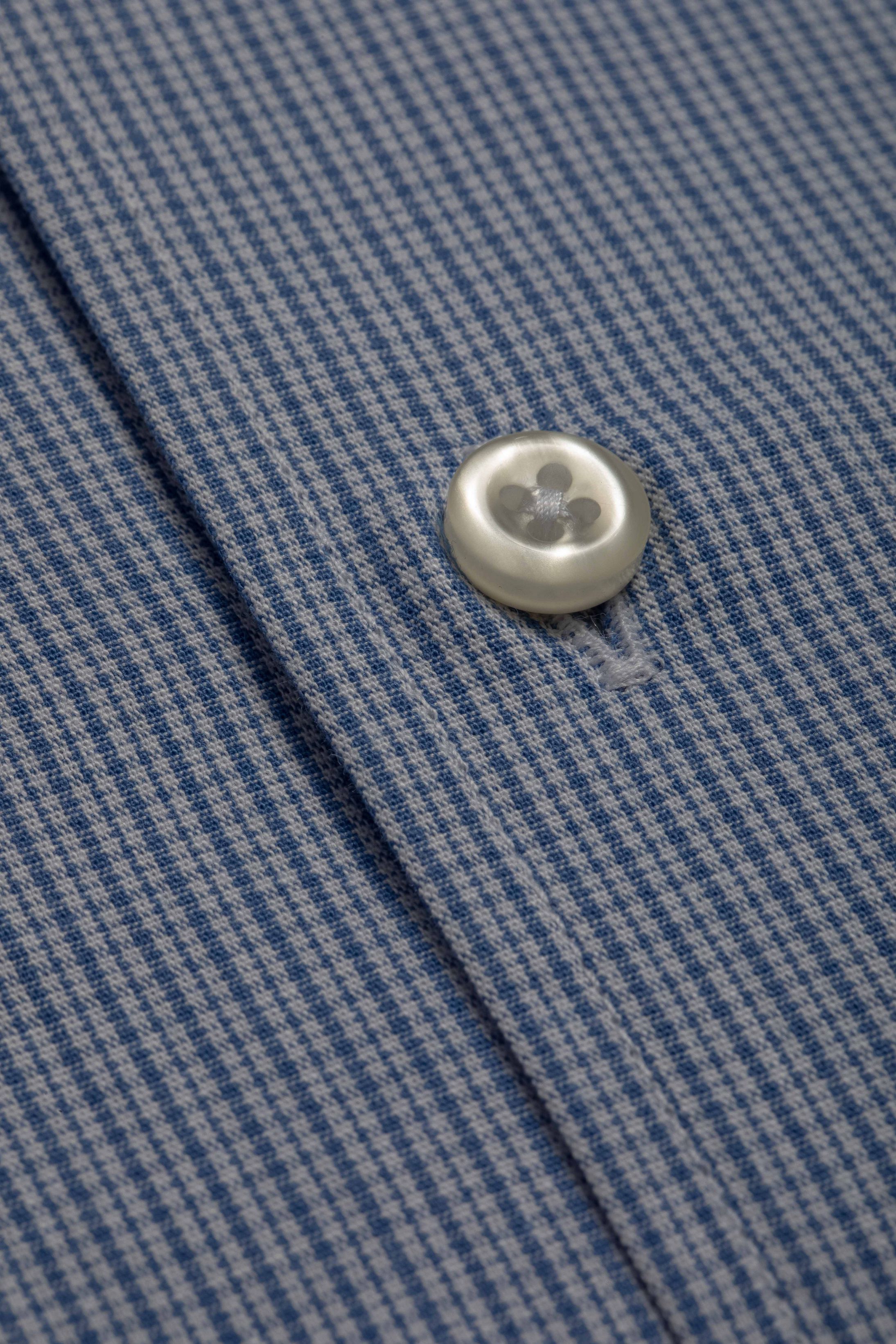 Camisa Manga Longa Regular Azul Quadriculada