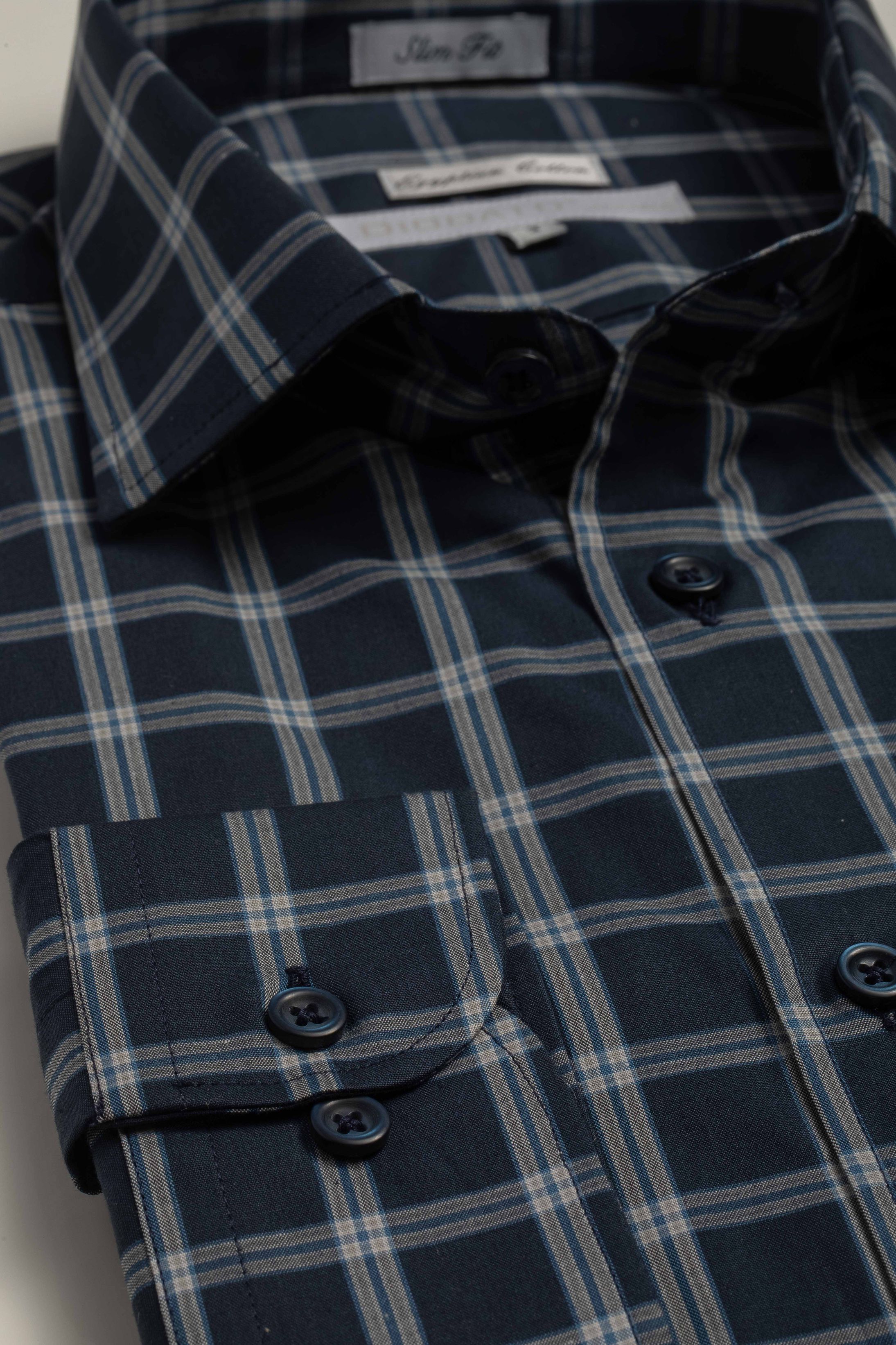 Camisa Manga Longa Slim fit Xadrez Marinho