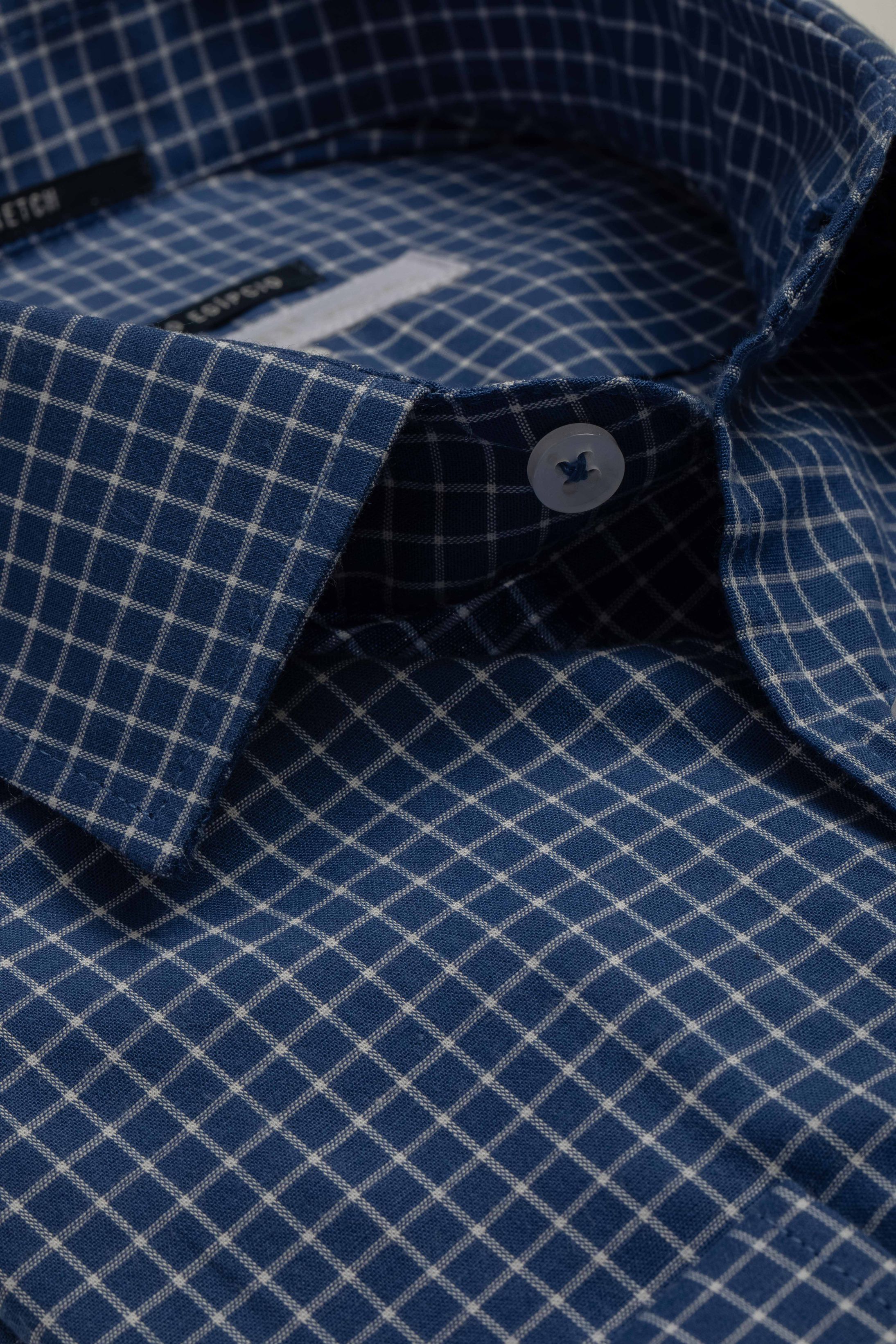 Camisa Manga Longa Slim fit Quadriculada Azul - Diodato Alfaiataria