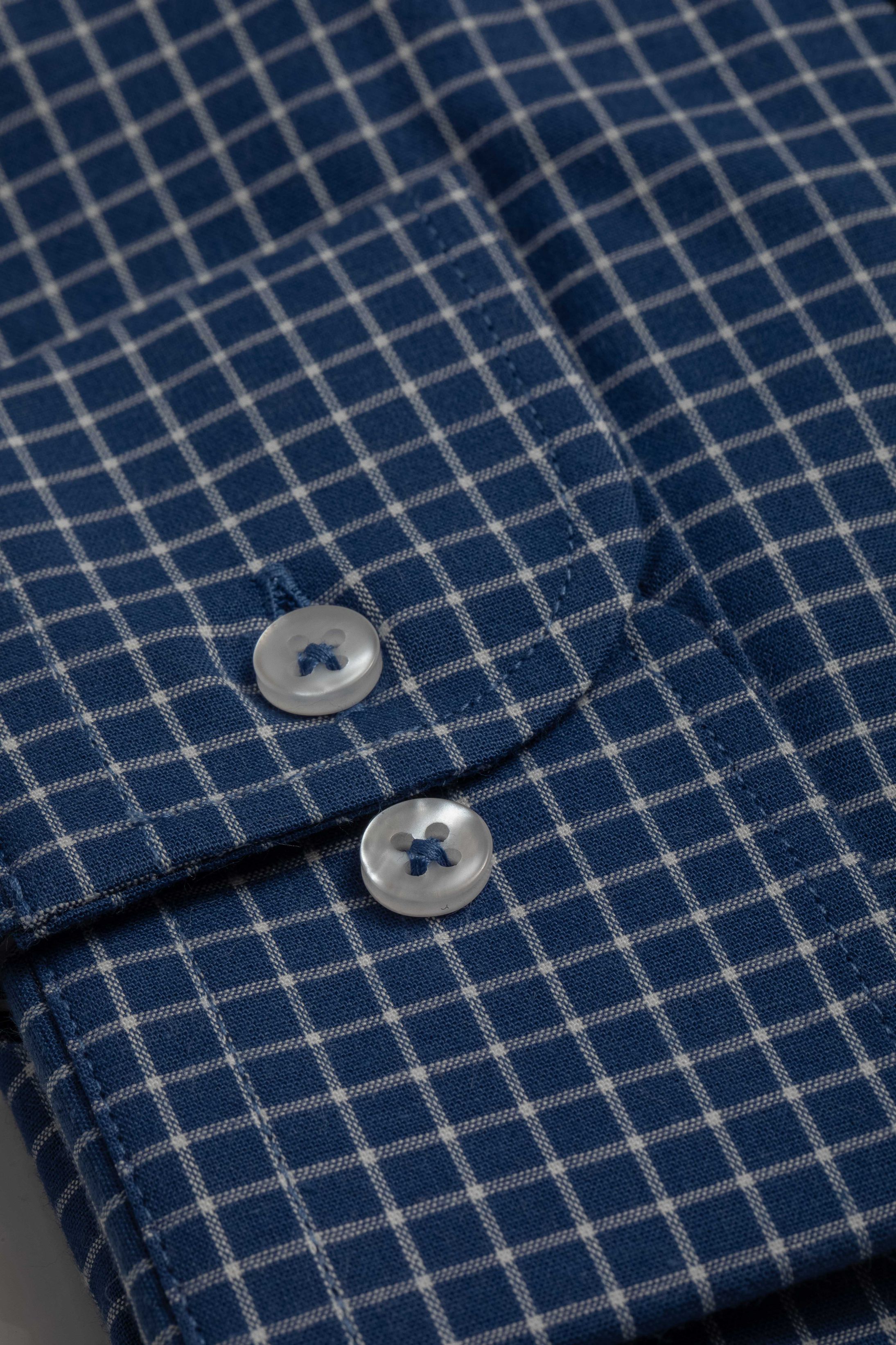 Camisa Manga Longa Slim fit Quadriculada Azul