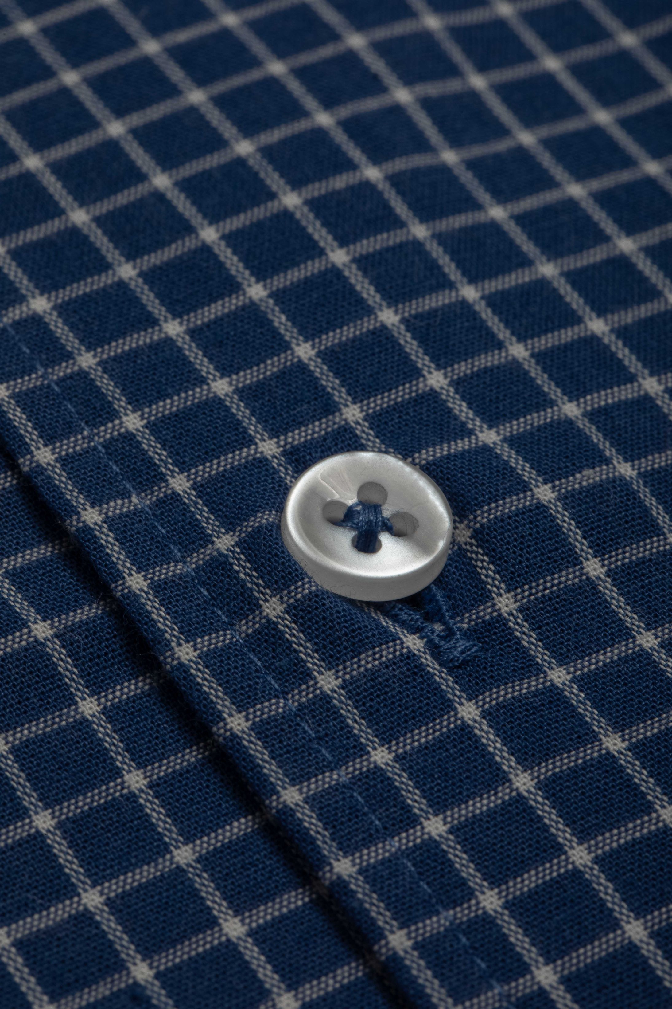 Camisa Manga Longa Slim fit Quadriculada Azul