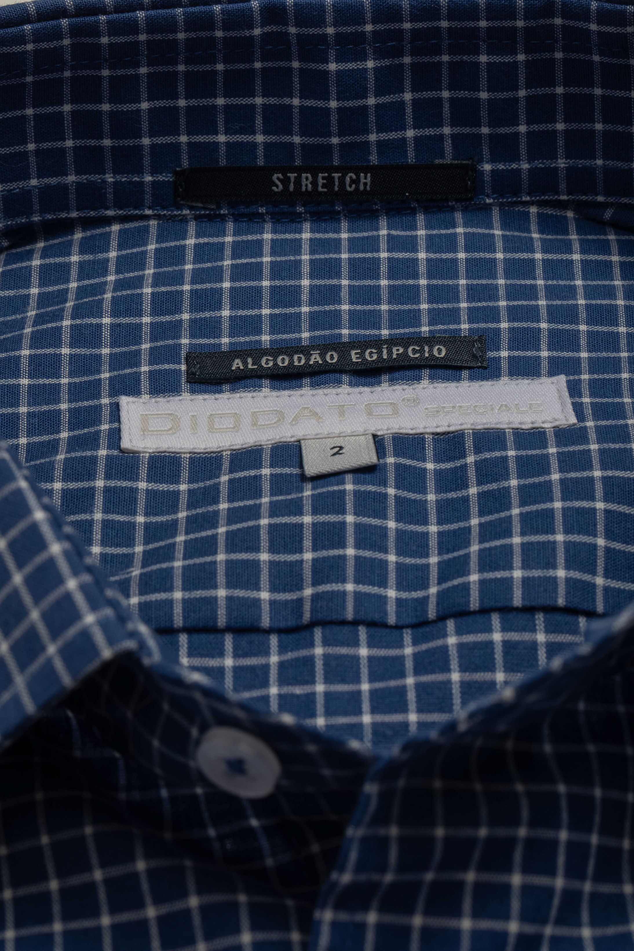 Camisa Manga Longa Slim fit Quadriculada Azul