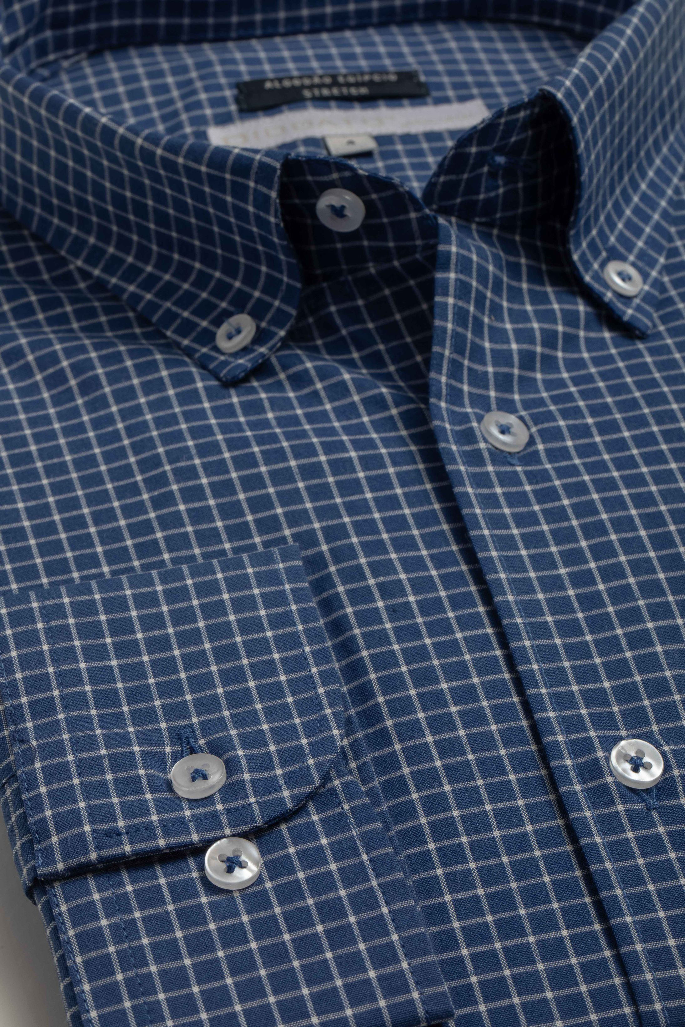 Camisa Manga Longa Regular Quadriculada Azul