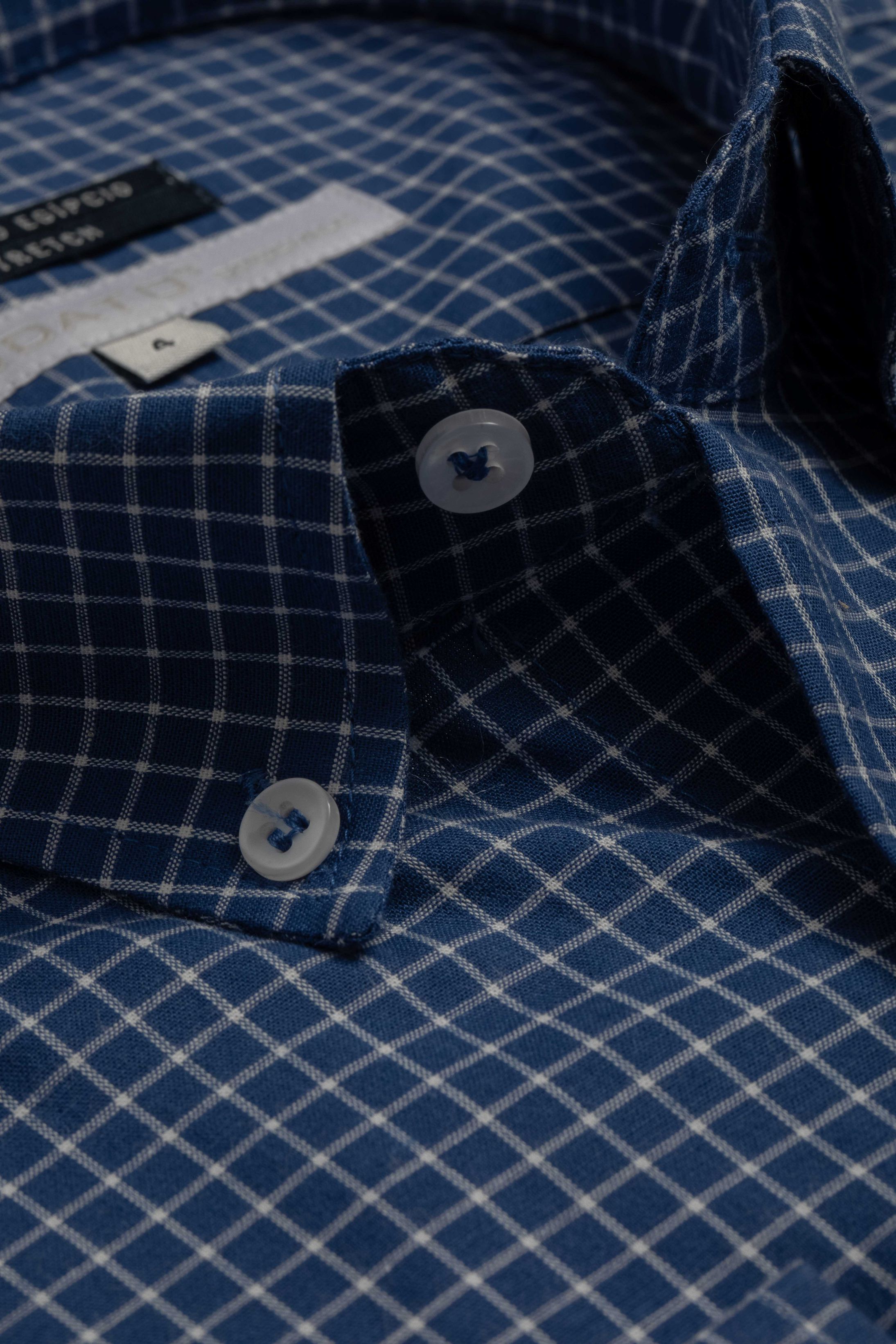 Camisa Manga Longa Regular Quadriculada Azul - Diodato Alfaiataria
