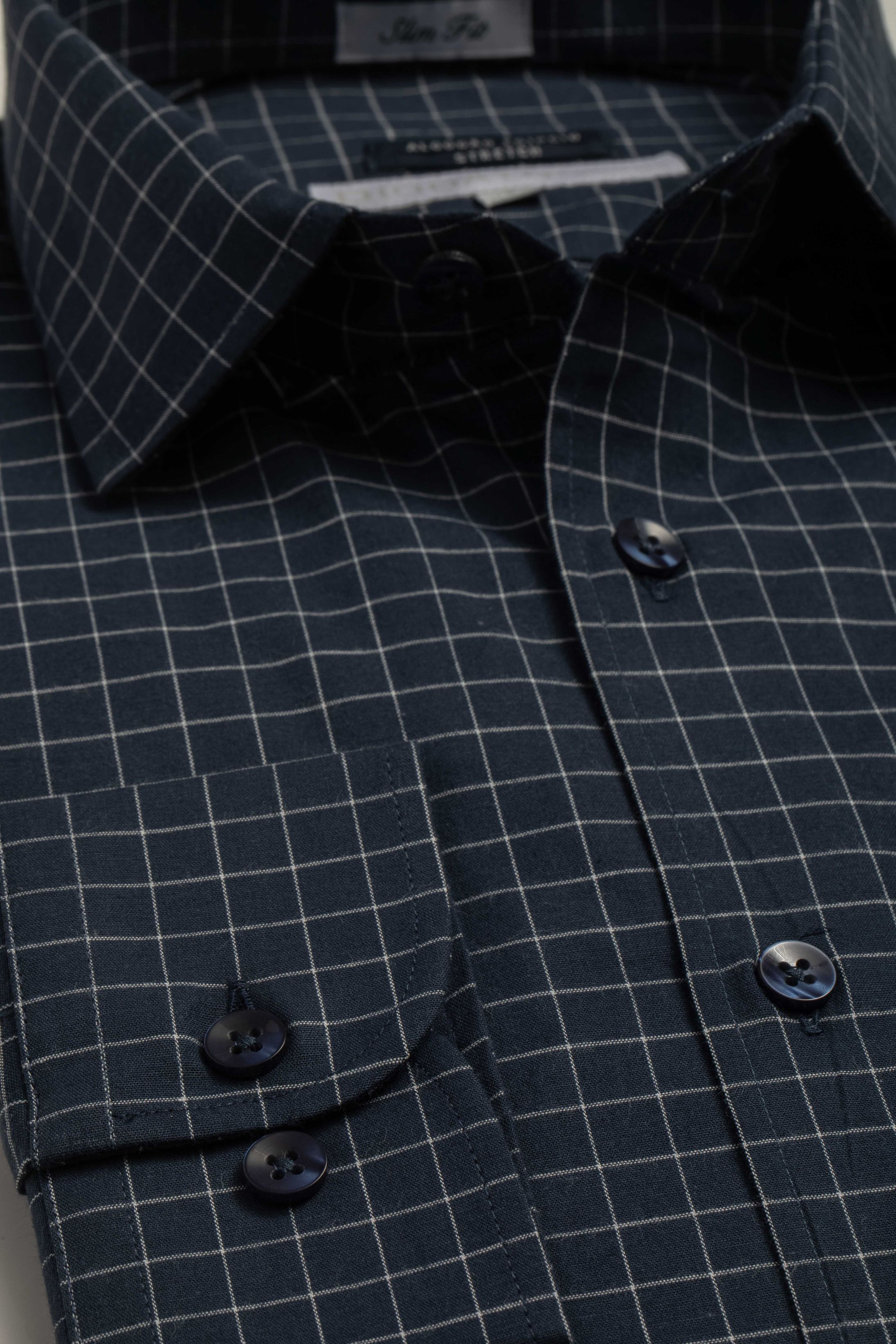 Camisa Manga Longa Slim fit Quadriculada Marinho