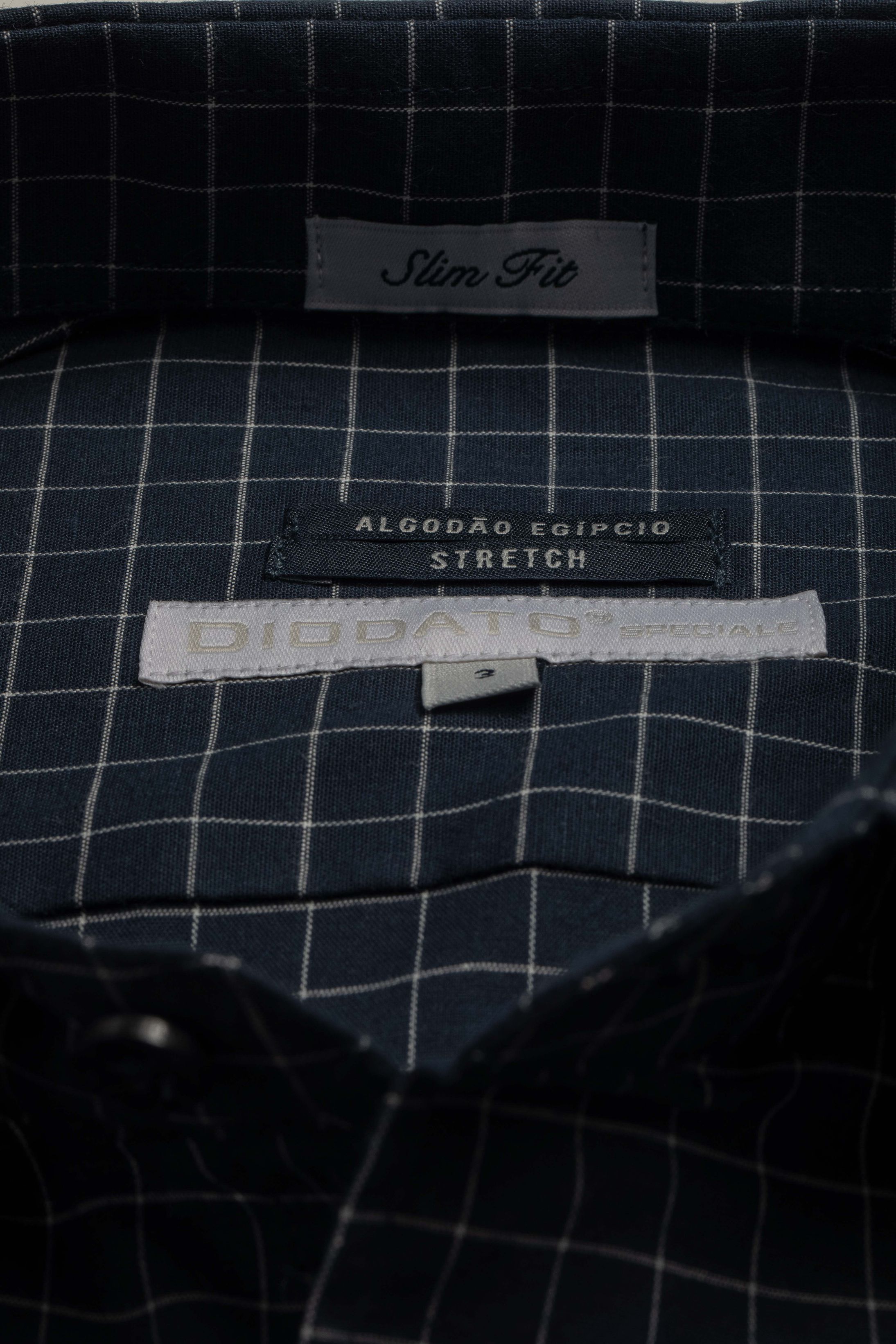 Camisa Manga Longa Slim fit Quadriculada Marinho