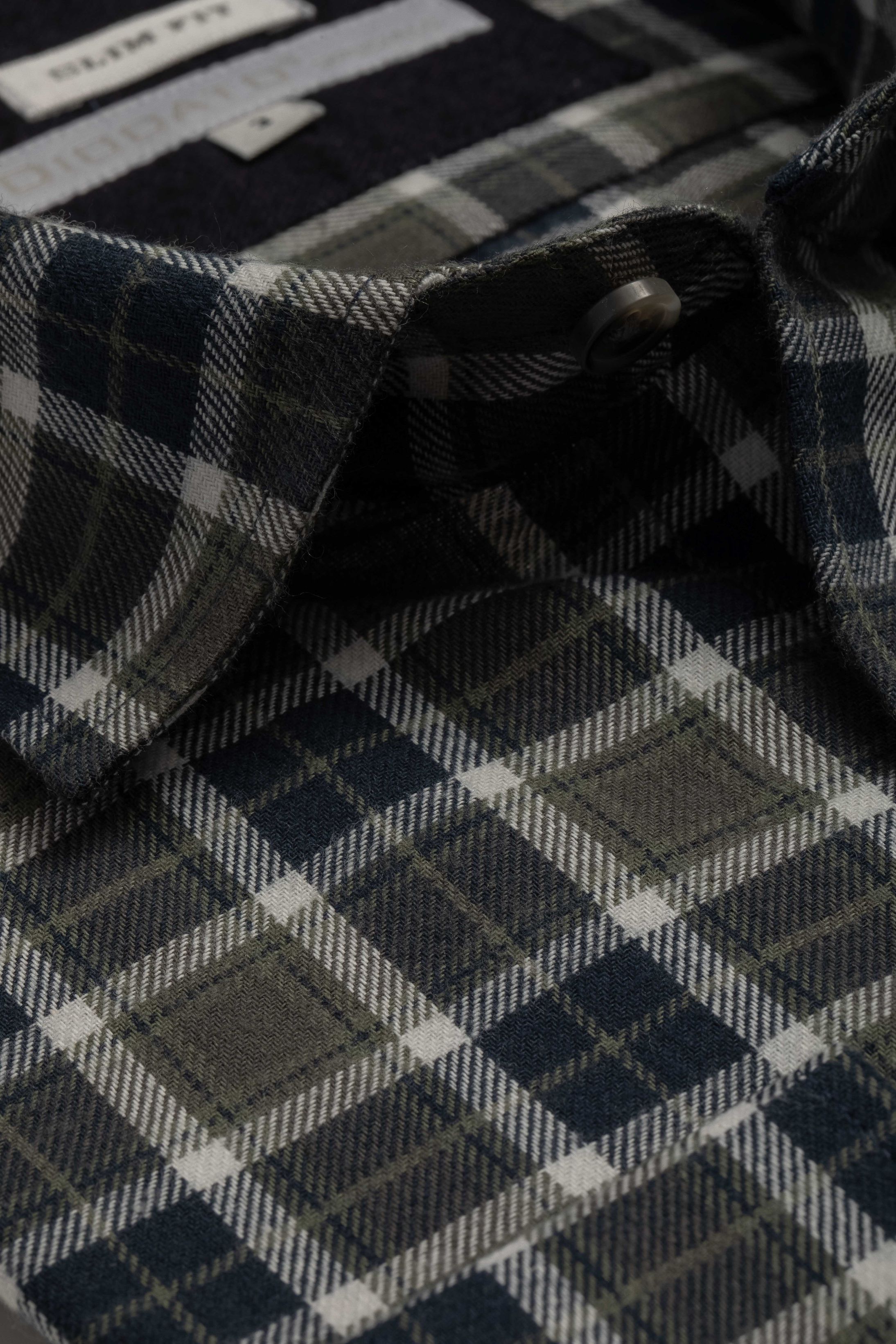 Camisa Manga Longa Slim fit Xadrez Verde Marinho - Diodato Alfaiataria