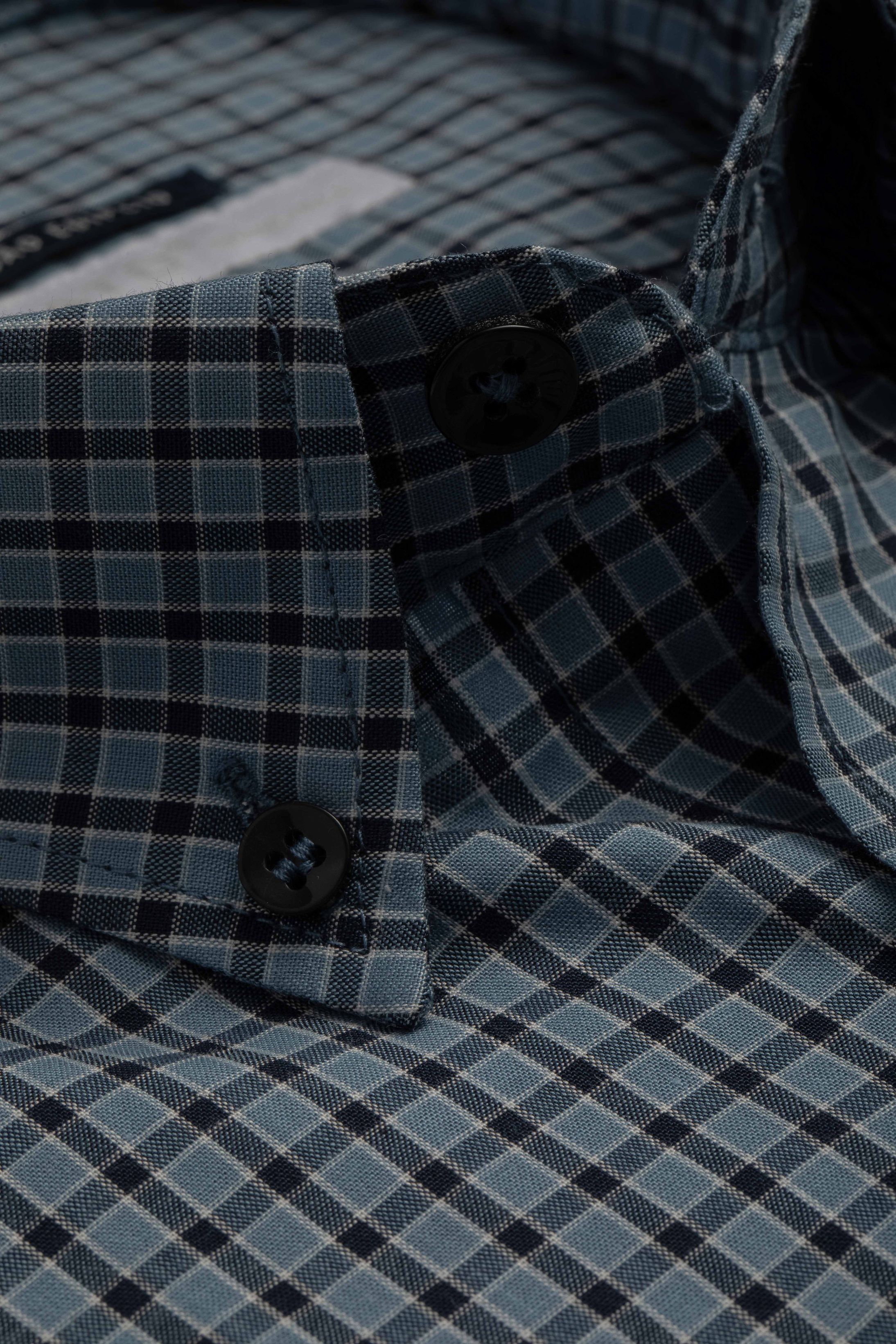 Camisa Manga Longa Regular Azul Quadriculado Preto - Diodato Alfaiataria