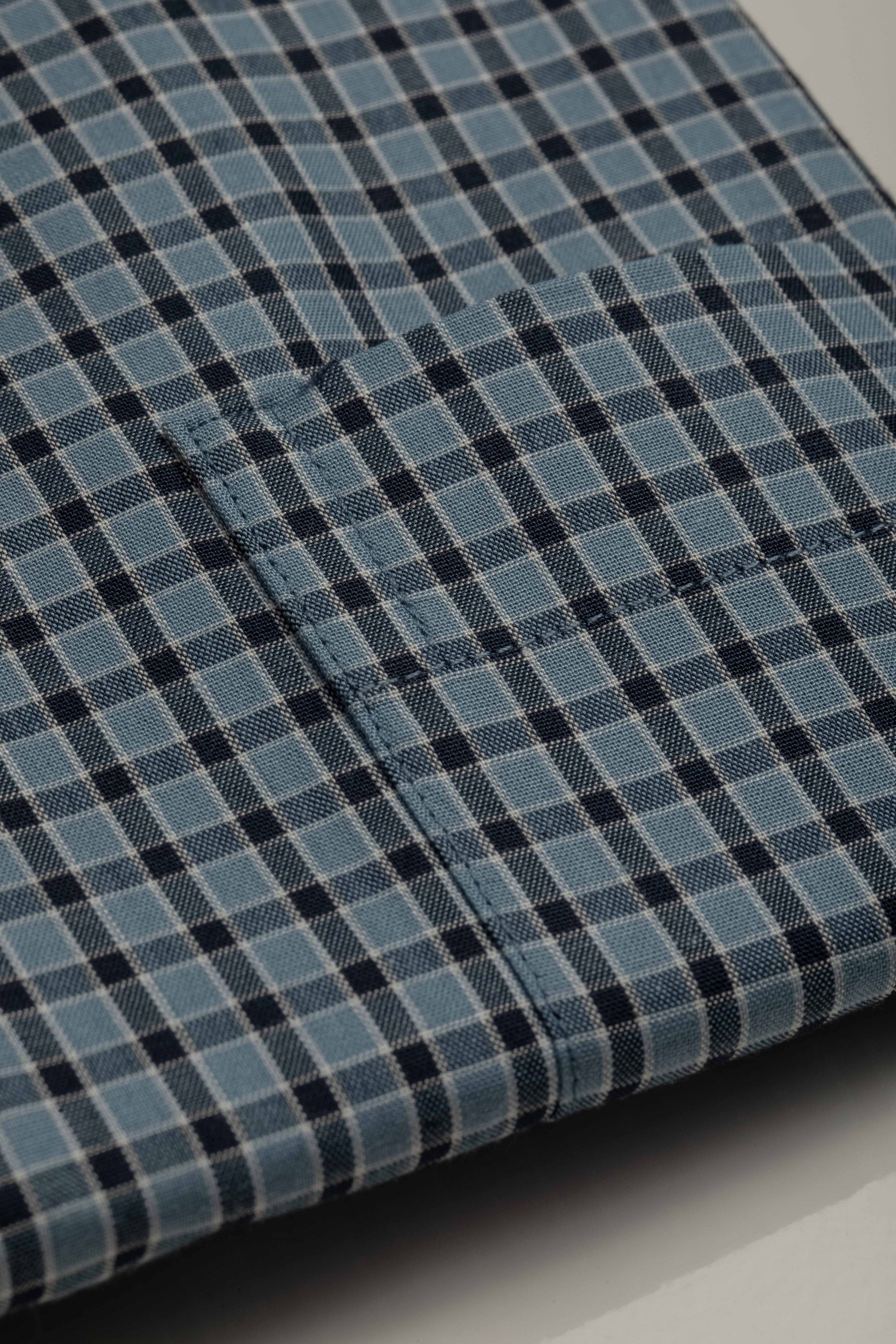 Camisa Manga Longa Regular Azul Quadriculado Preto