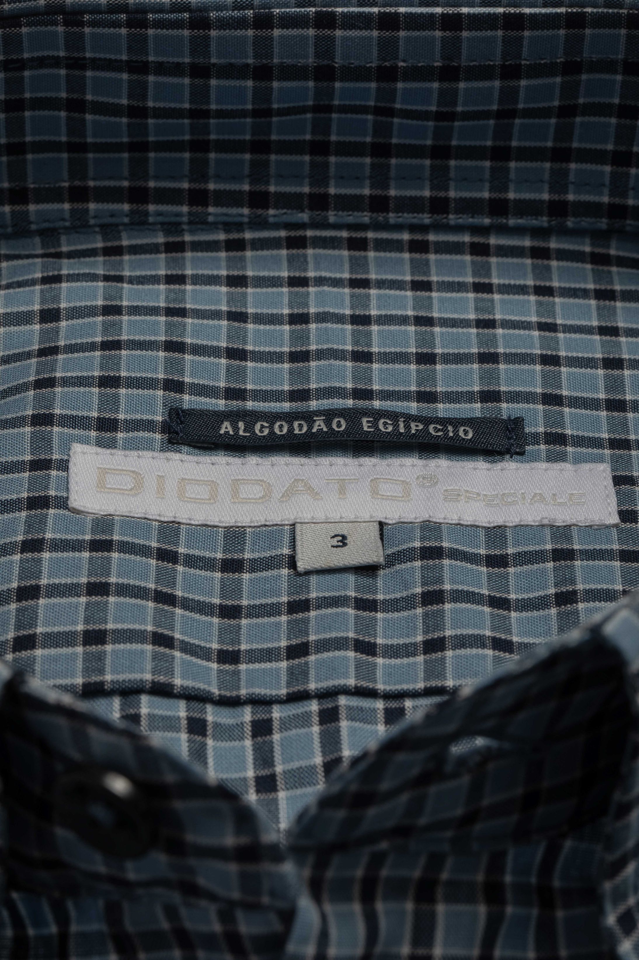 Camisa Manga Longa Regular Azul Quadriculado Preto