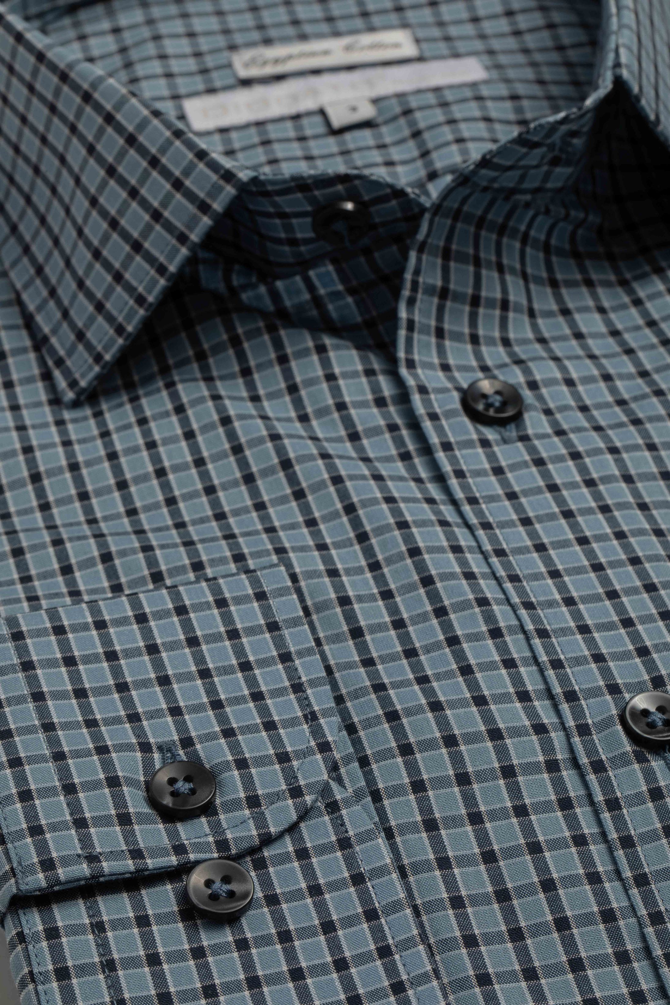 Camisa Manga Longa Slim fit Azul Quadriculado Marinho