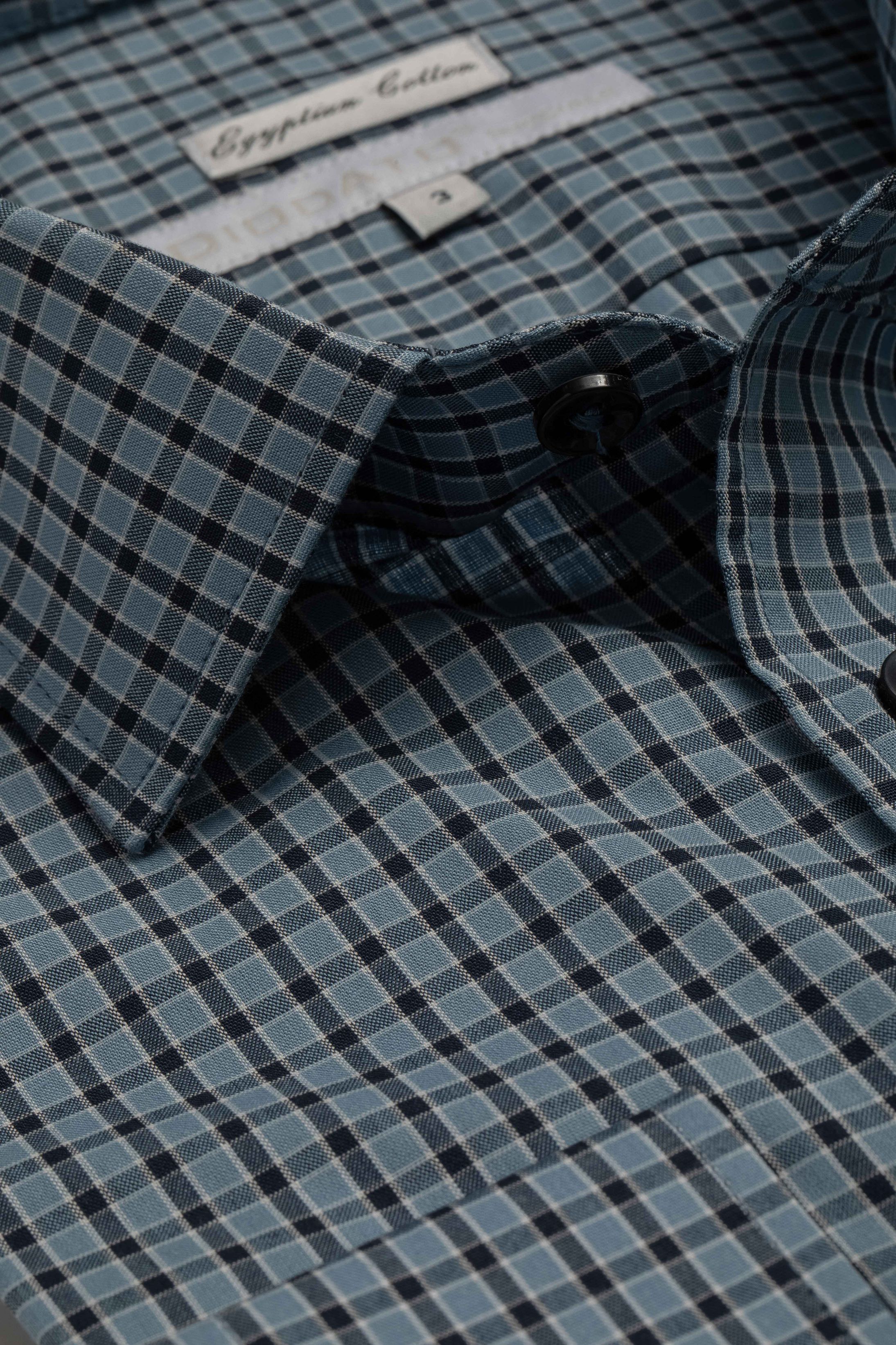 Camisa Manga Longa Slim fit Azul Quadriculado Mari... - Diodato Alfaiataria