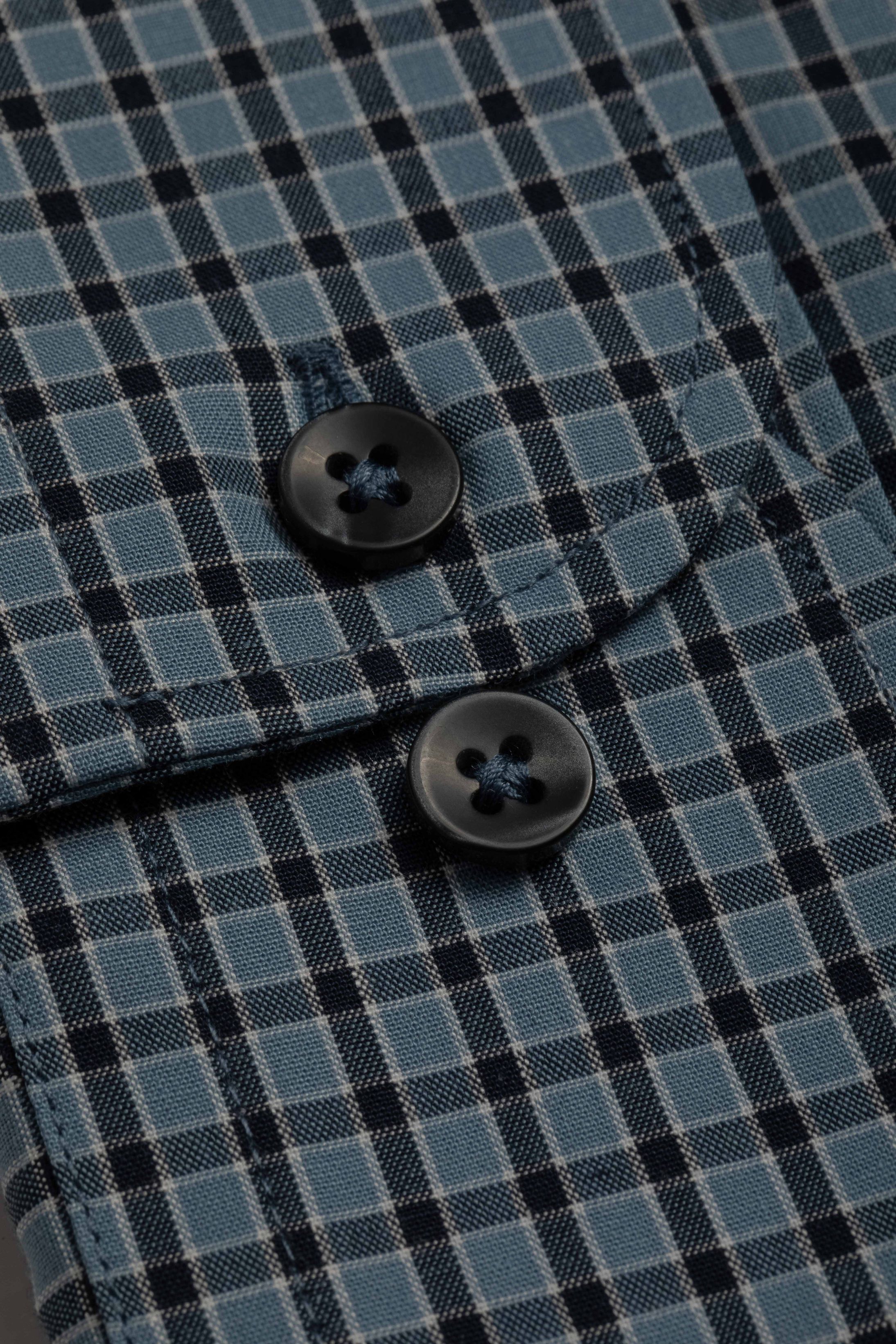 Camisa Manga Longa Slim fit Azul Quadriculado Marinho