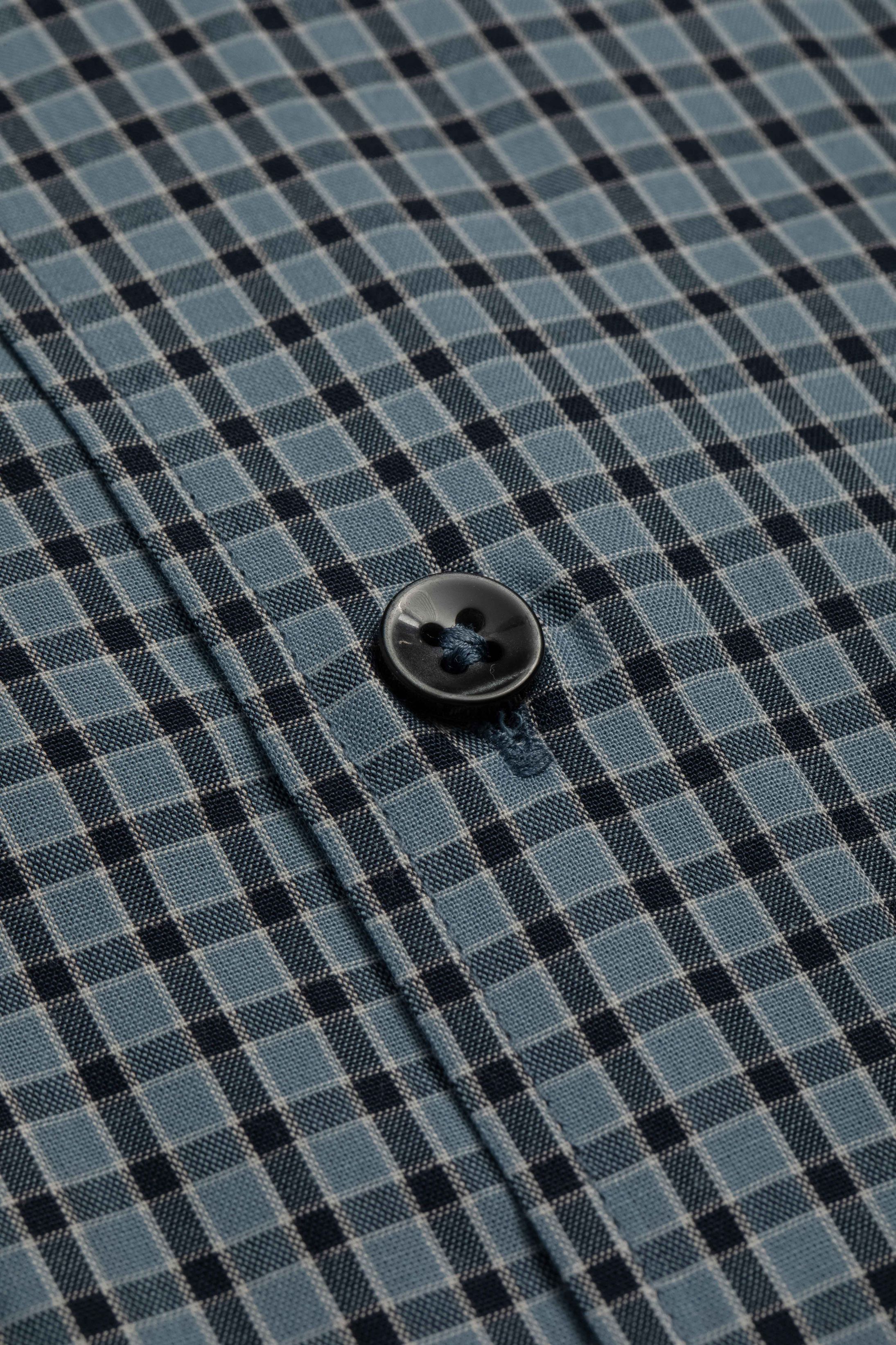 Camisa Manga Longa Slim fit Azul Quadriculado Marinho