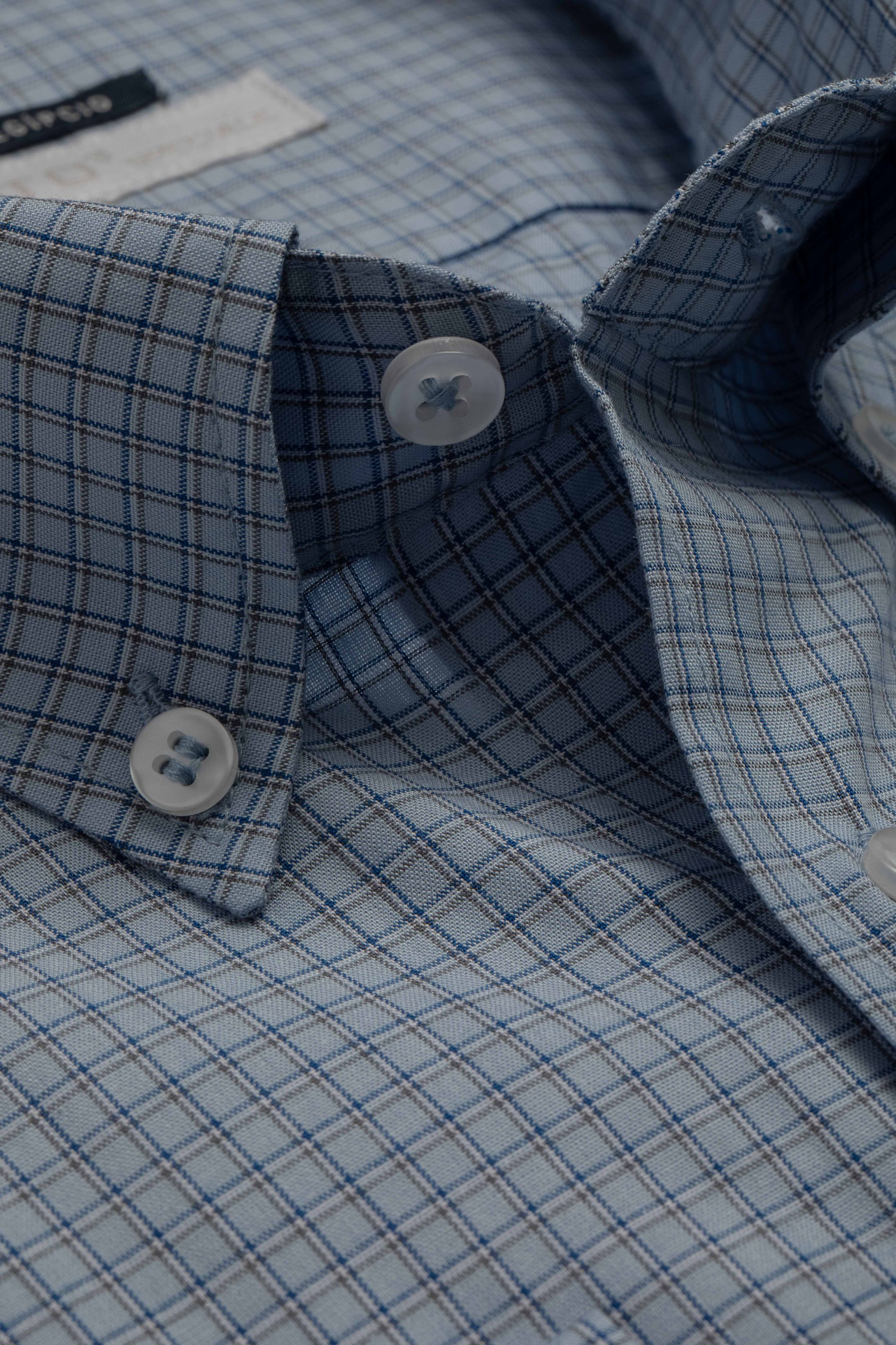 Camisa Manga Longa Regular Quadriculado Azul - Diodato Alfaiataria