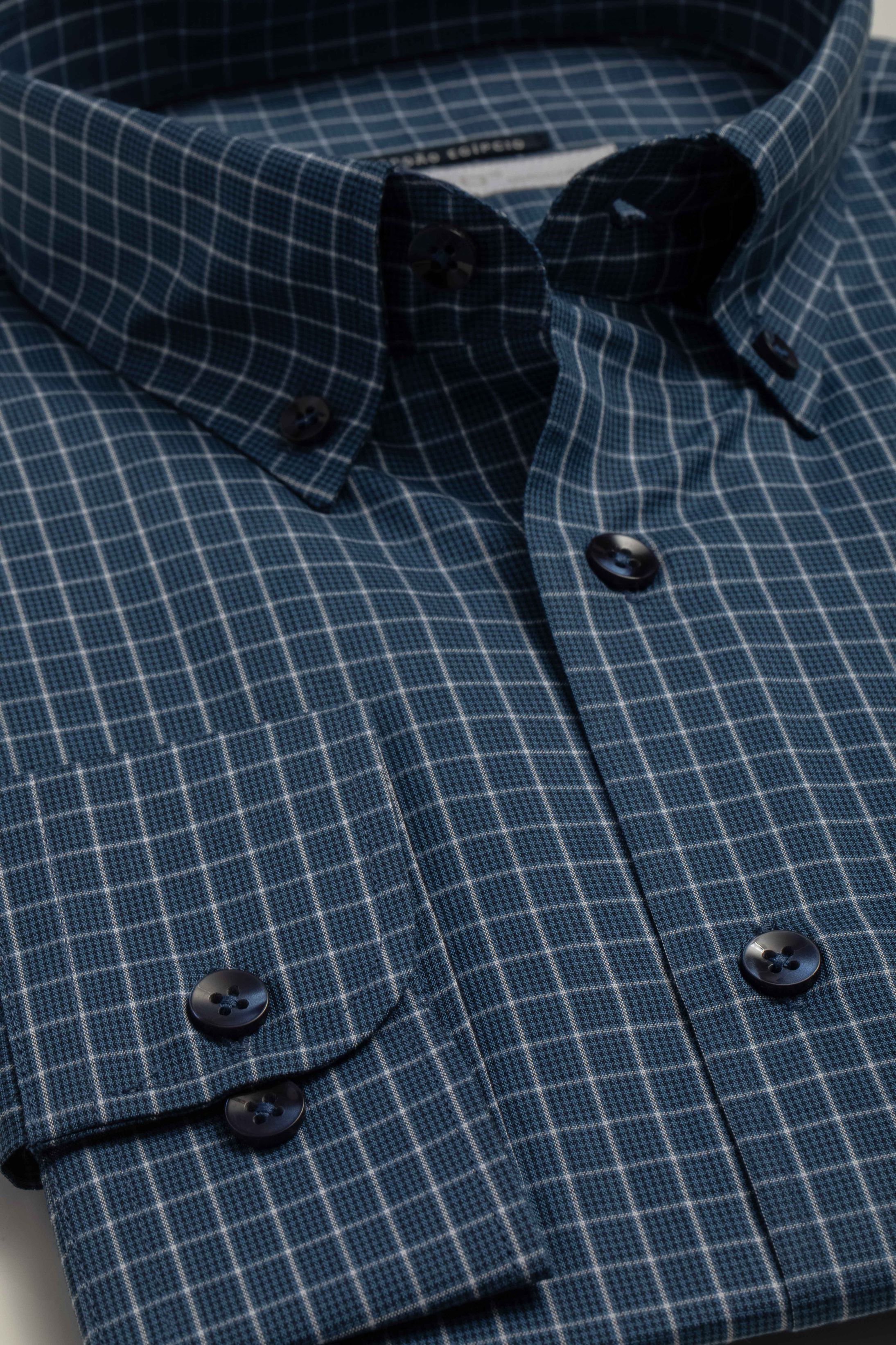 Camisa Manga Longa Regular Quadriculado Marinho