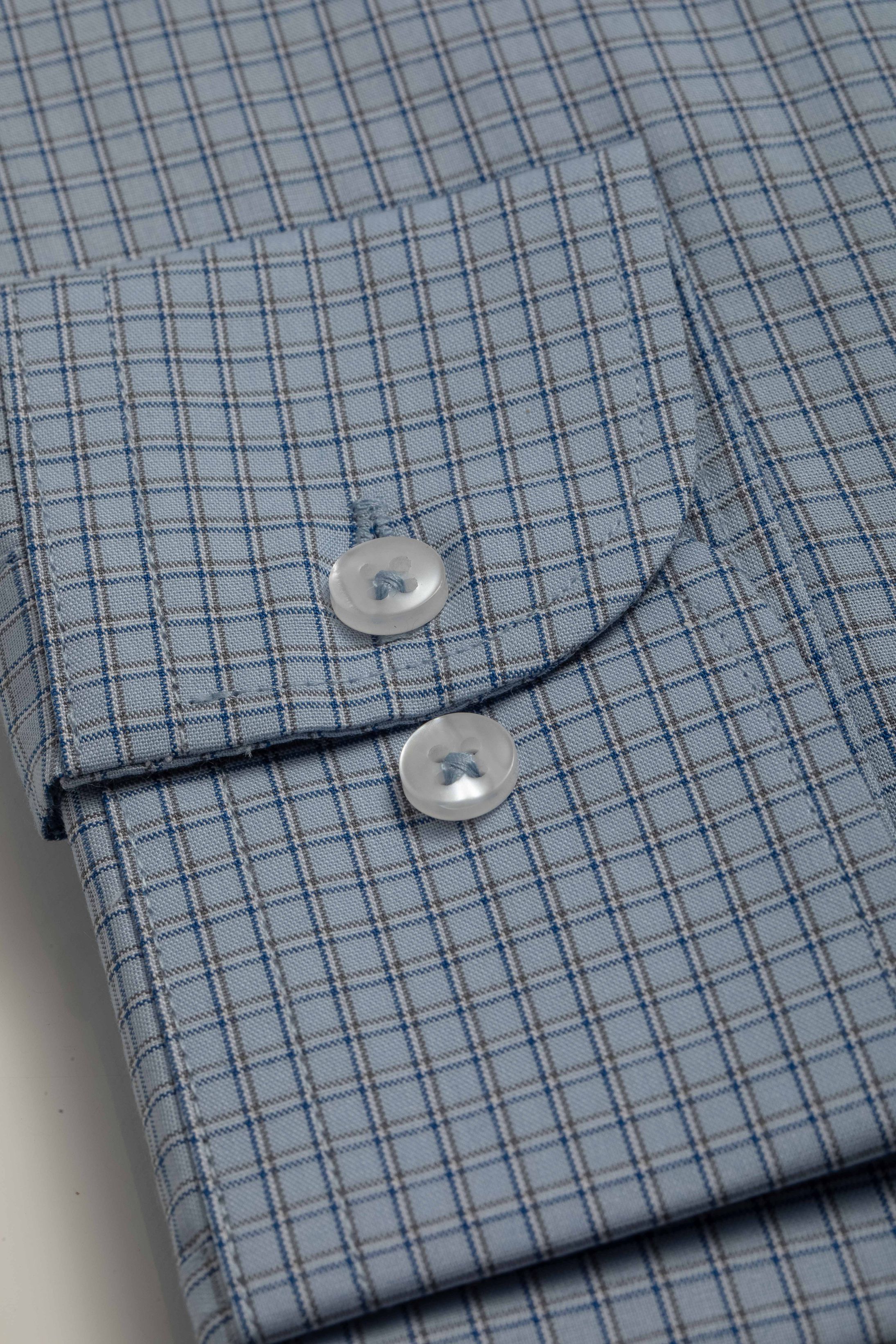 Camisa Manga Longa Slim fit Quadriculdo Azul