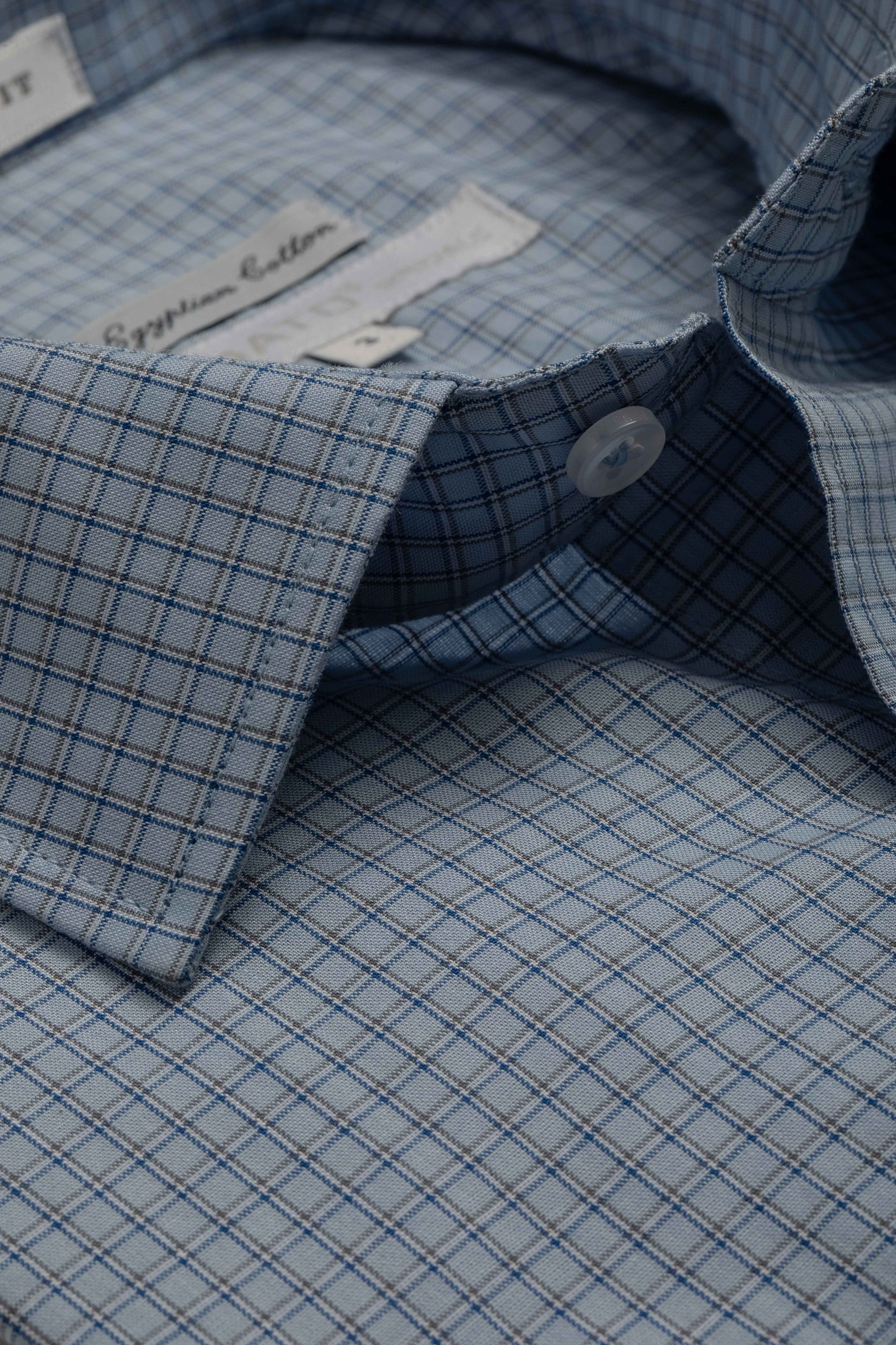 Camisa Manga Longa Slim fit Quadriculdo Azul - Diodato Alfaiataria