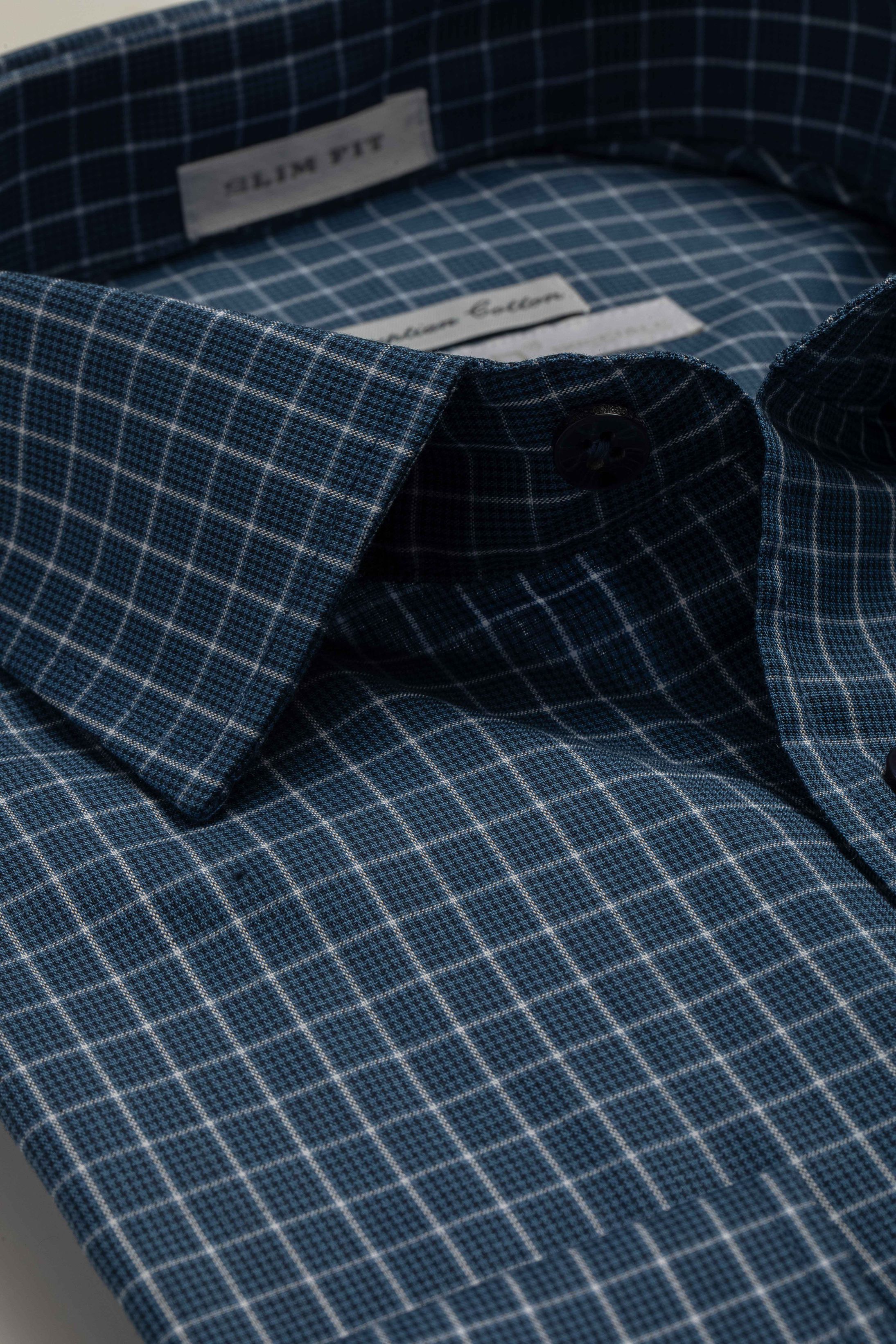 Camisa Manga Longa Slim fit Quadriculdo Marinho - Diodato Alfaiataria