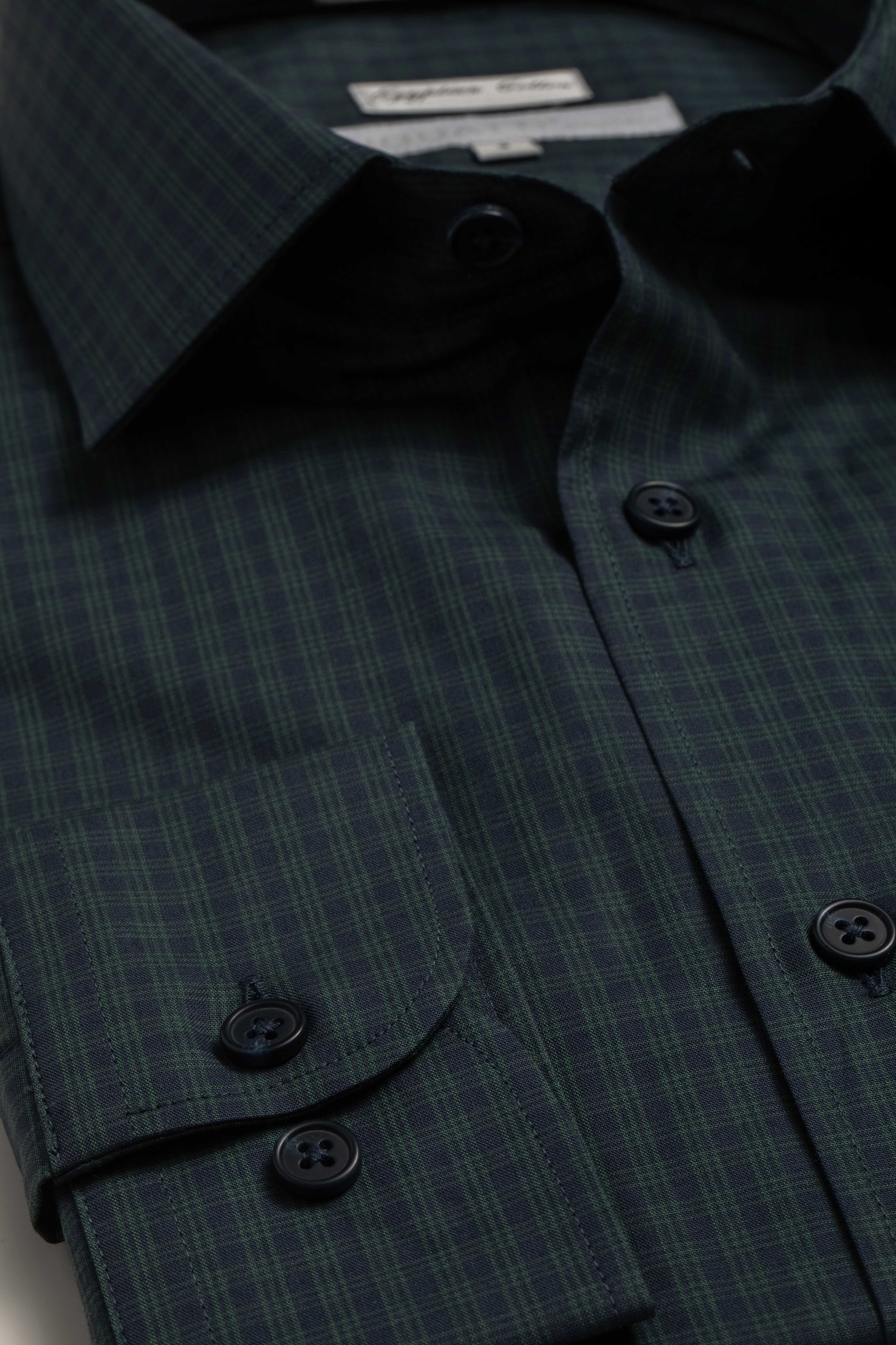 Camisa Manga Longa Slim fit Marinho Quadriculdo Verde