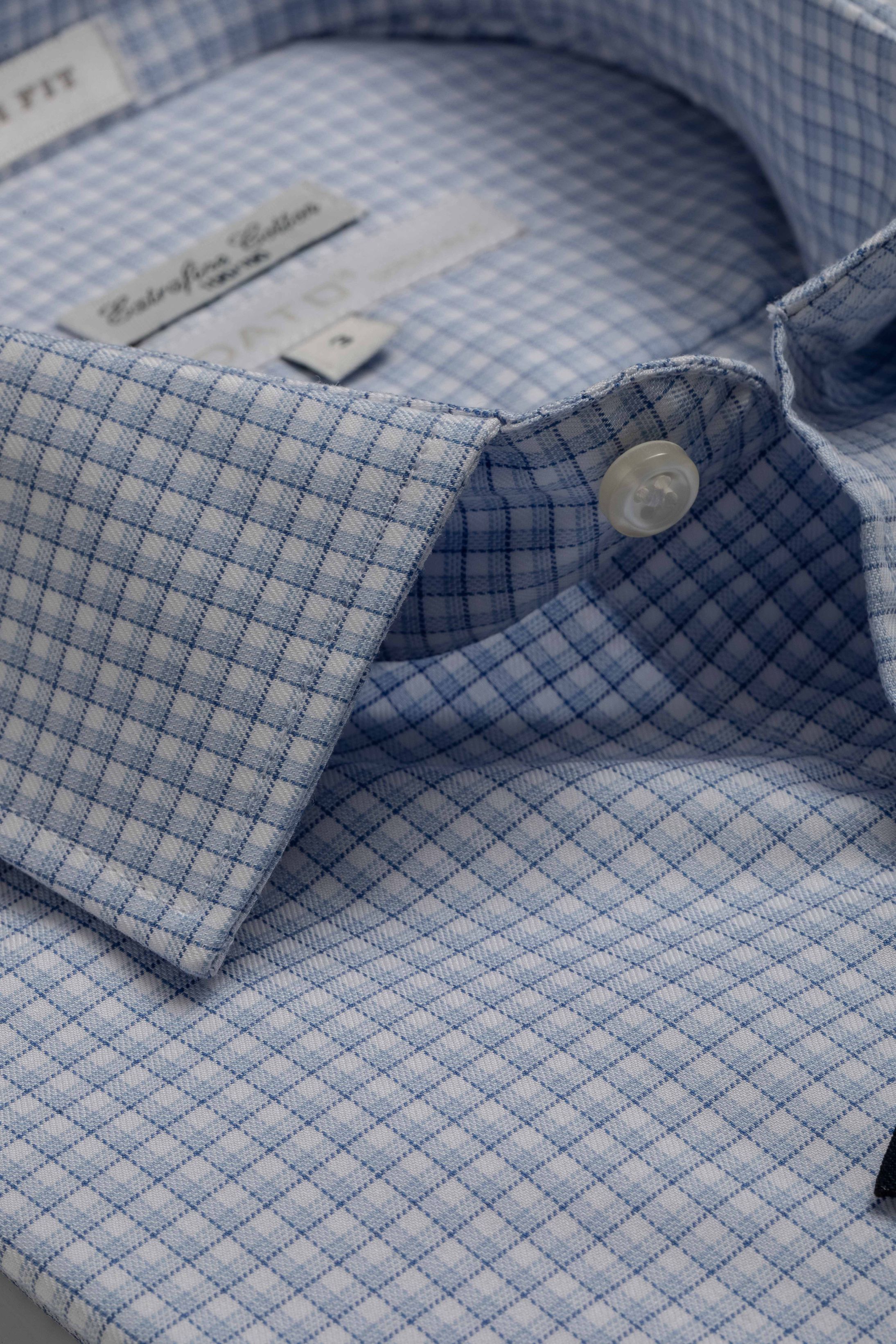 Camisa Manga Longa Slim fit Branco quadriculado az... - Diodato Alfaiataria