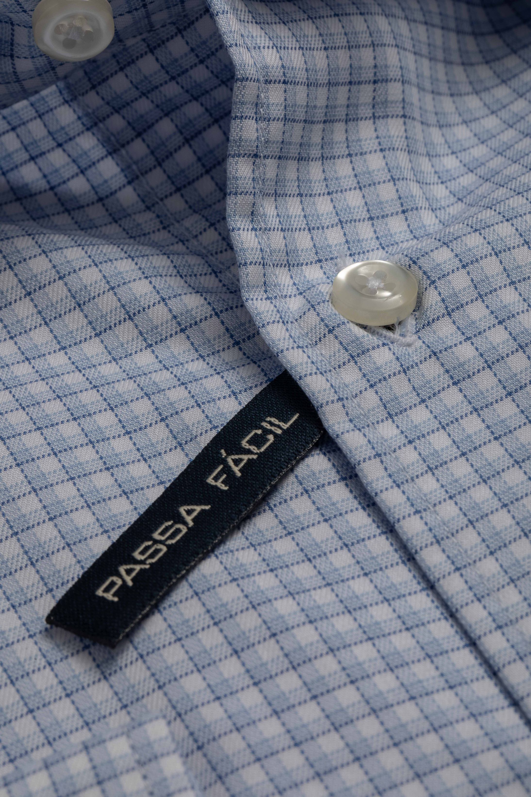 Camisa Manga Longa Slim fit Branco quadriculado azul