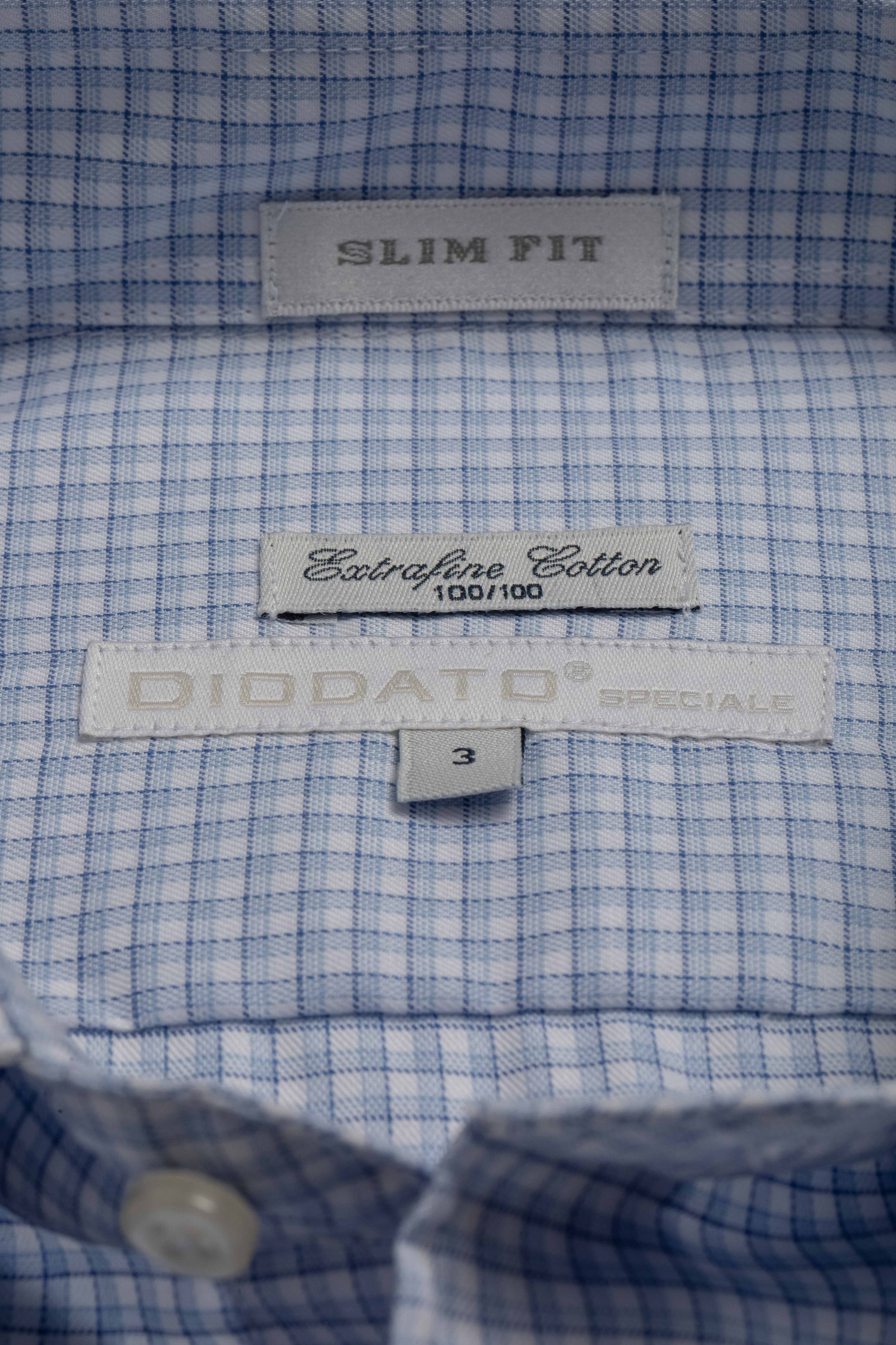Camisa Manga Longa Slim fit Branco quadriculado azul