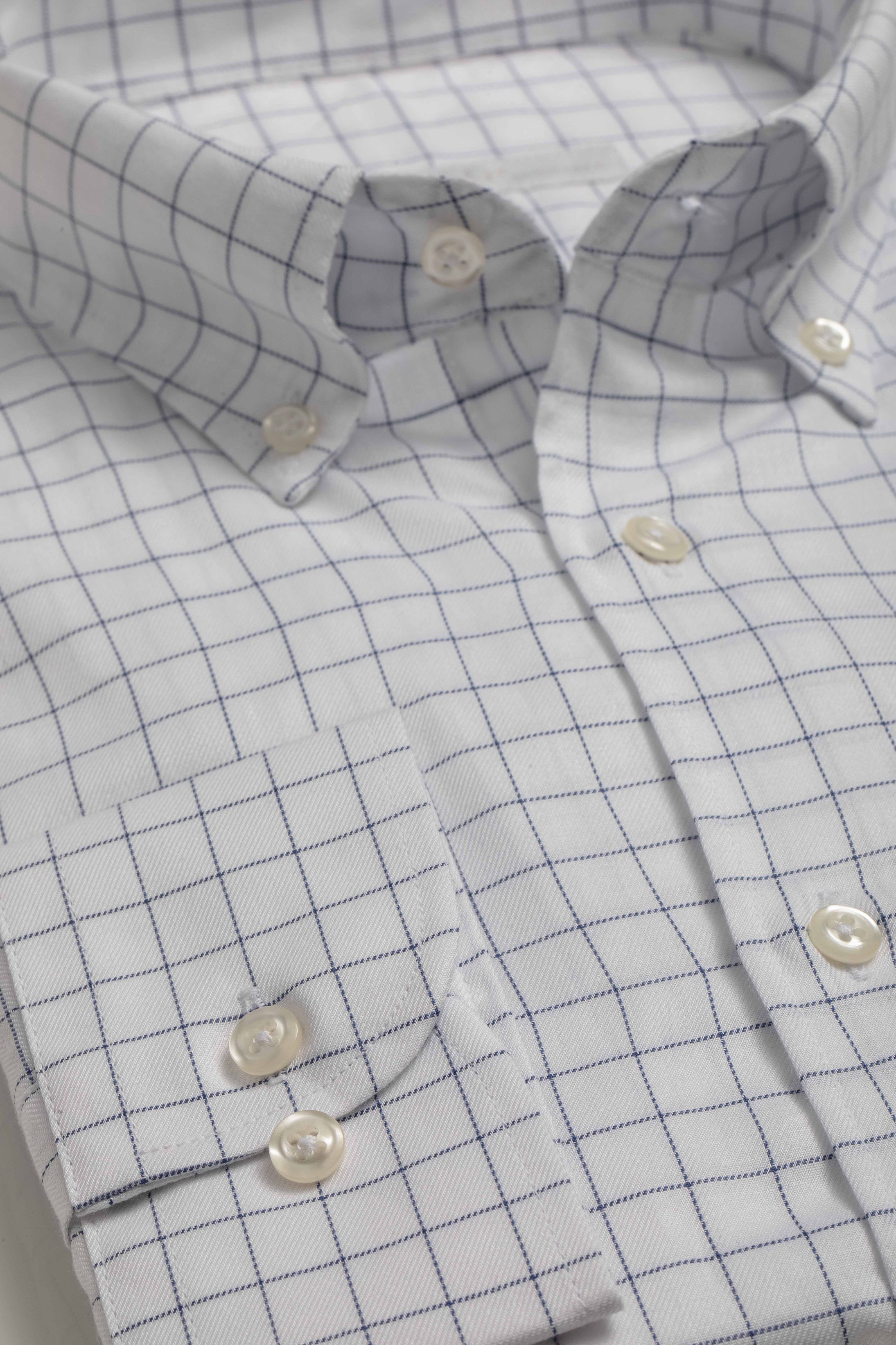 Camisa Manga Longa Regular Branco Xadrez Azul