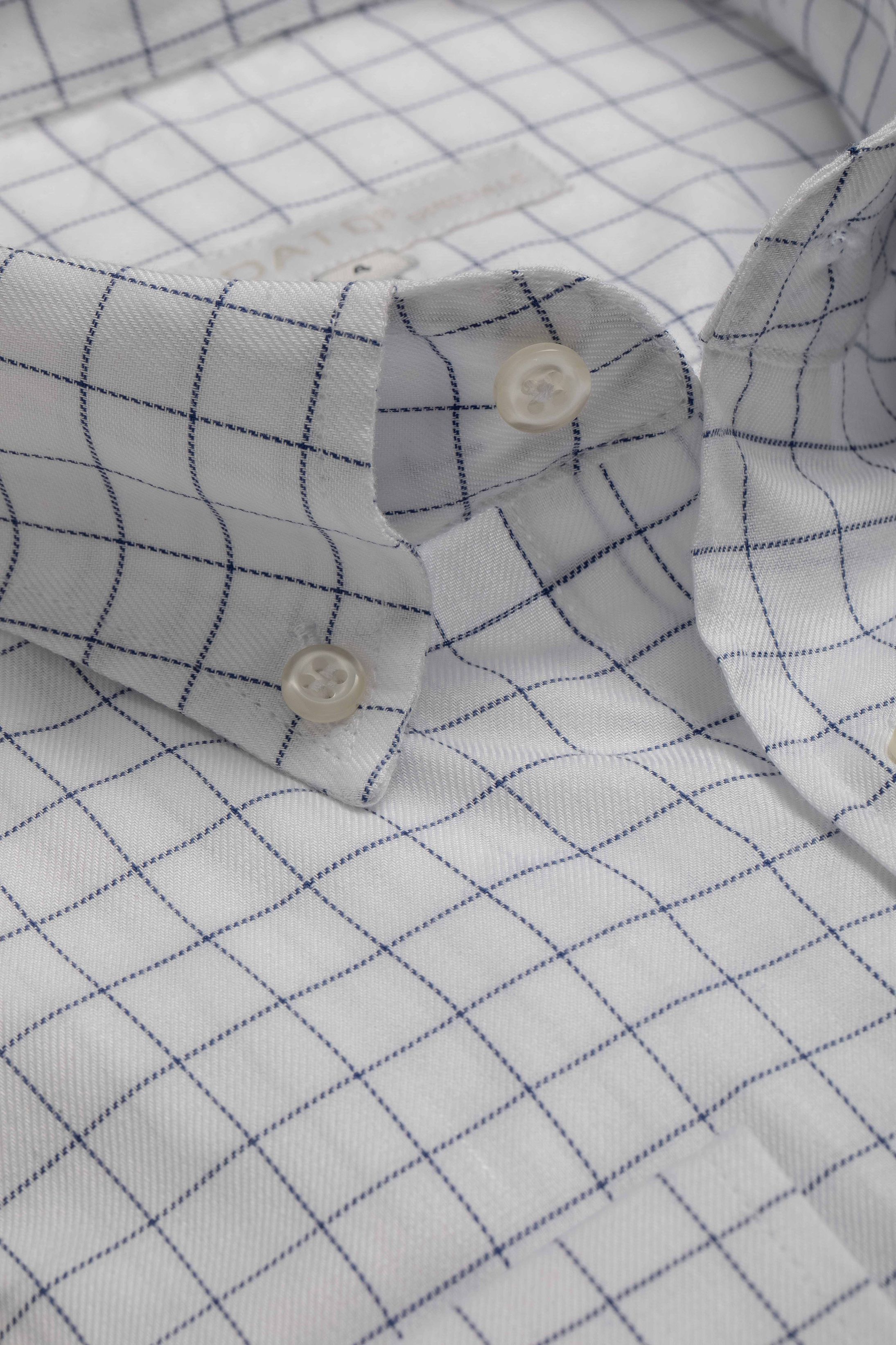 Camisa Manga Longa Regular Branco Xadrez Azul - Diodato Alfaiataria