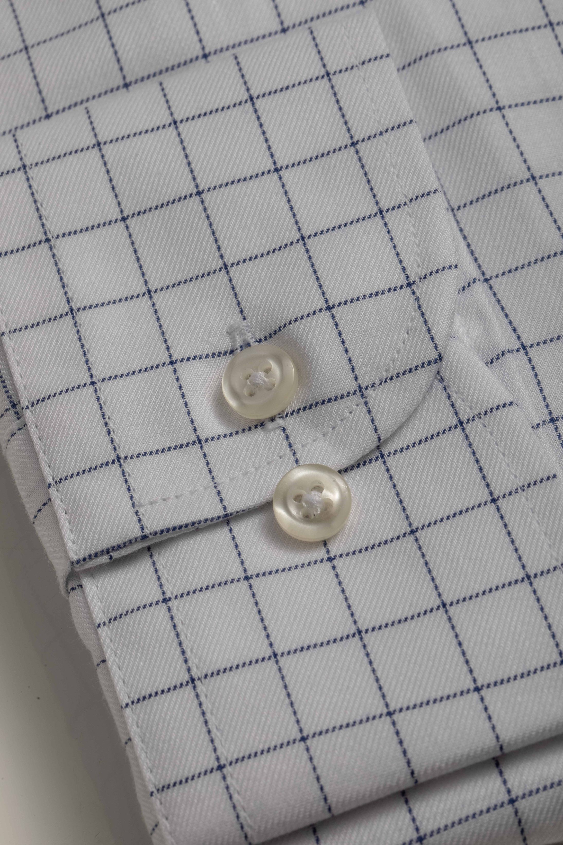 Camisa Manga Longa Regular Branco Xadrez Azul