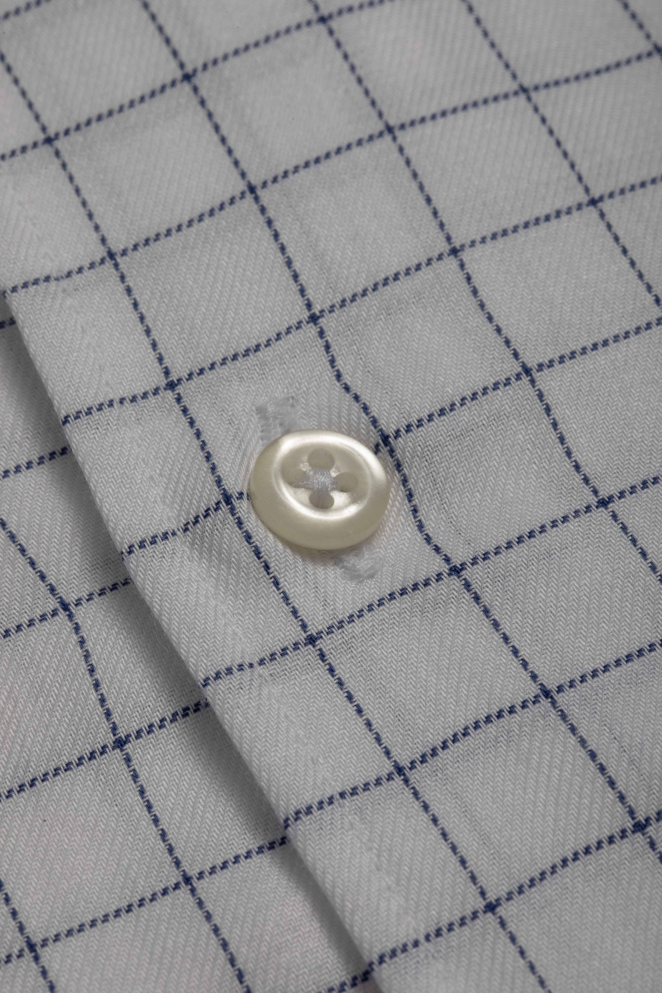 Camisa Manga Longa Regular Branco Xadrez Azul