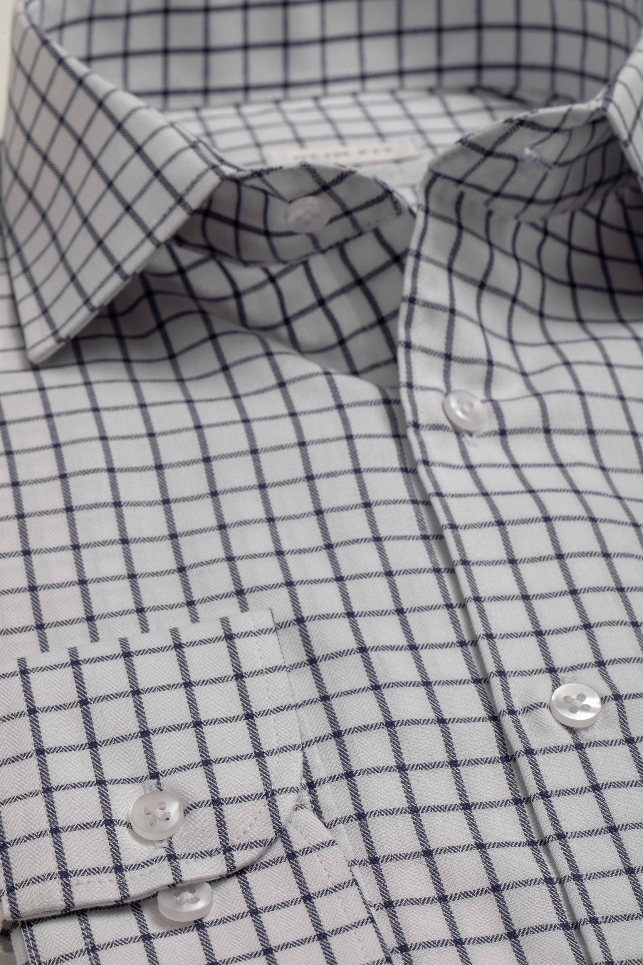 Camisa Manga Longa Slim fit Quadriculdo Marinho 
