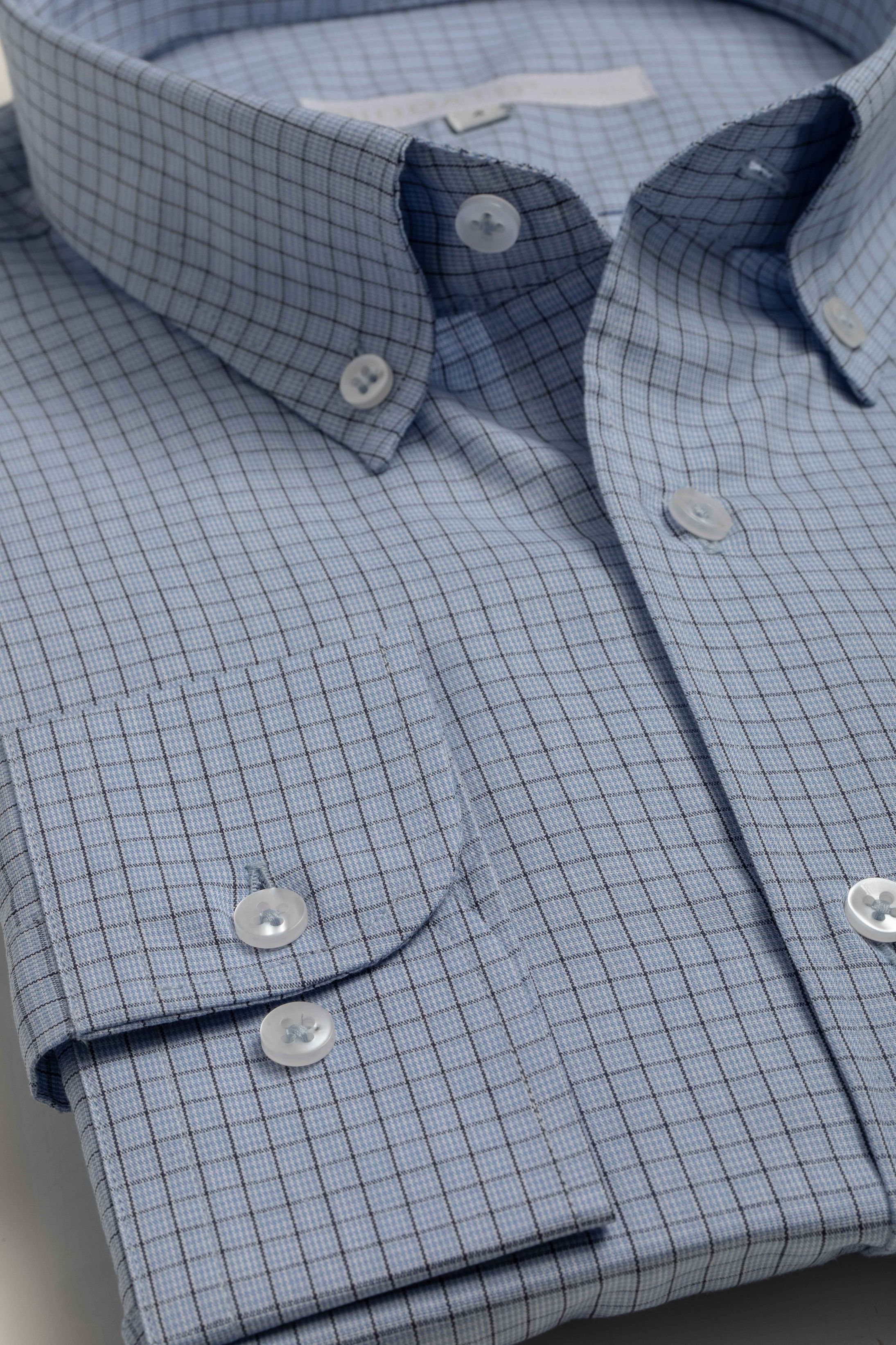 Camisa Manga Longa Regular Quadriculado Azul