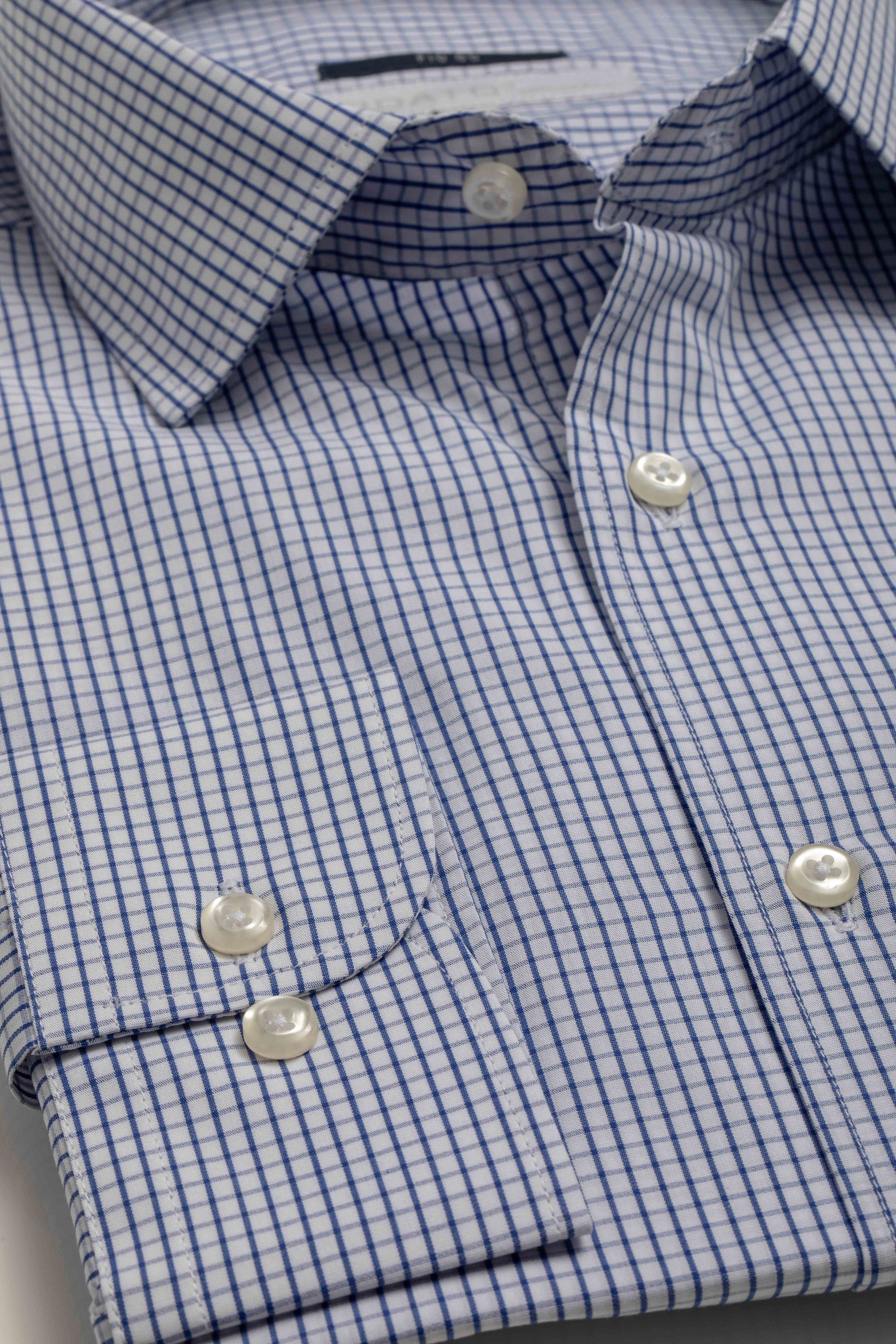 Camisa Manga Longa Slim fit Quadriculdo Marinho 