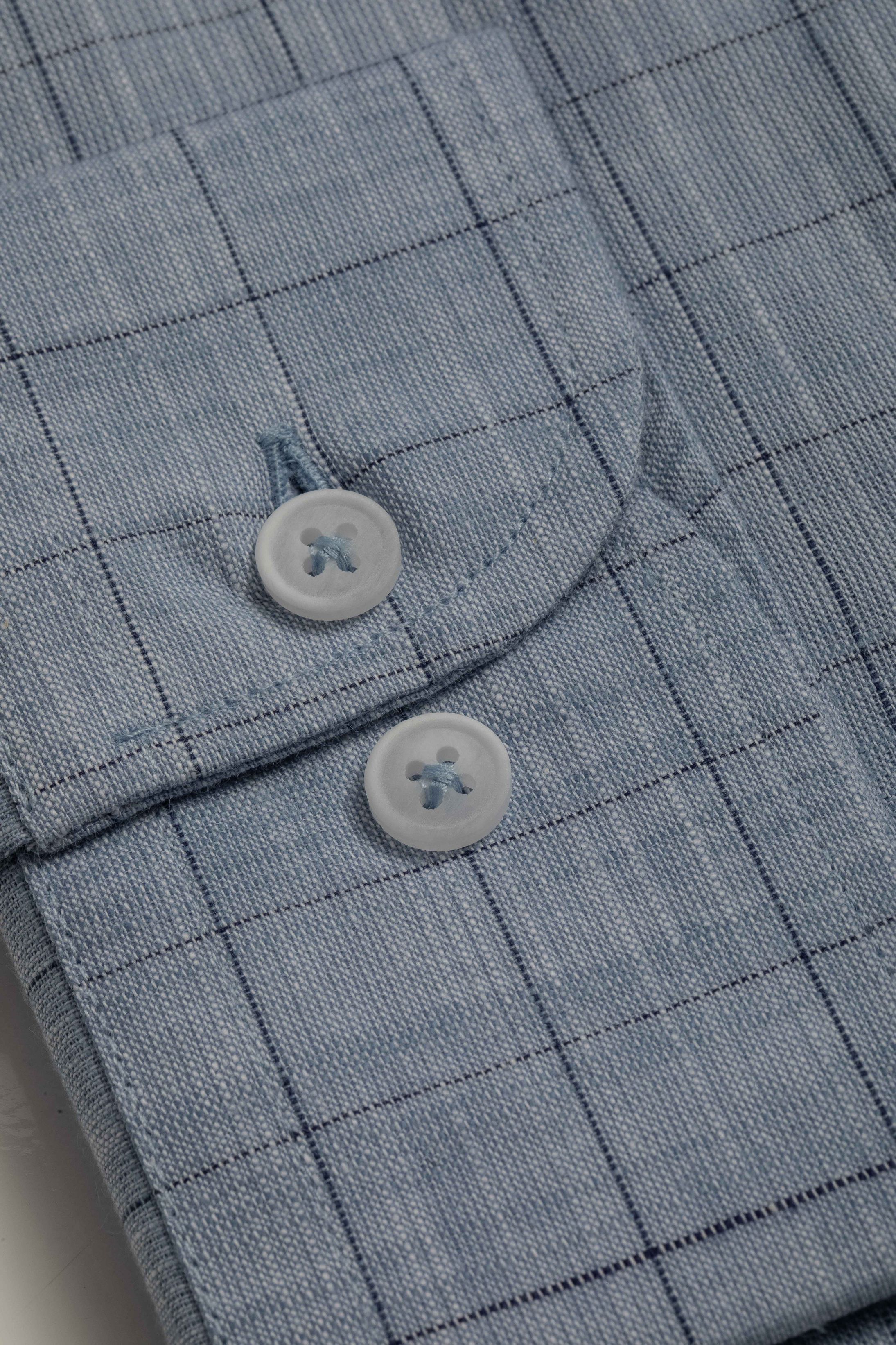 Camisa Manga Longa Slim fit Quadriculada Azul 