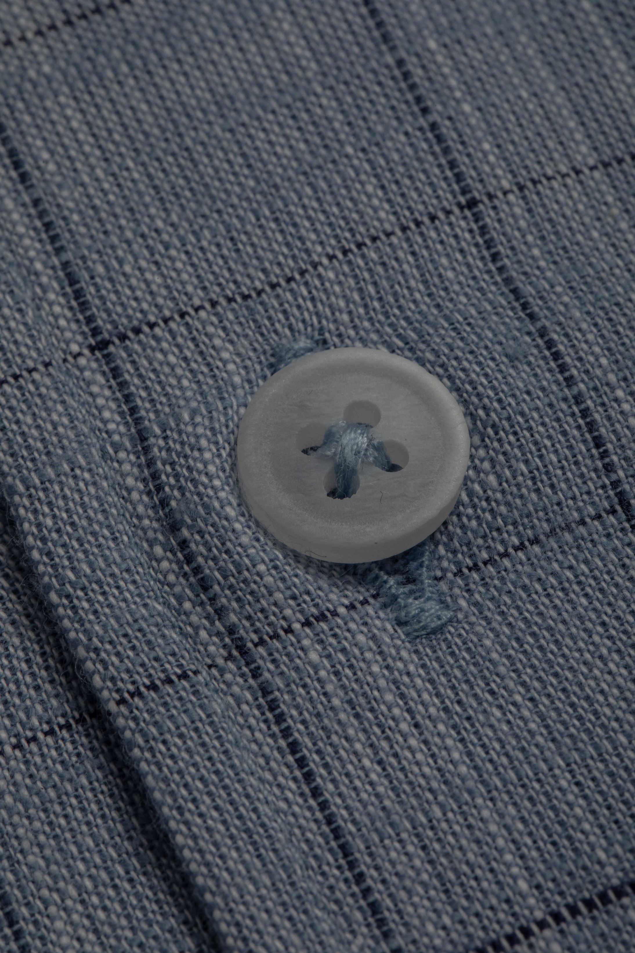 Camisa Manga Longa Slim fit Quadriculada Azul 