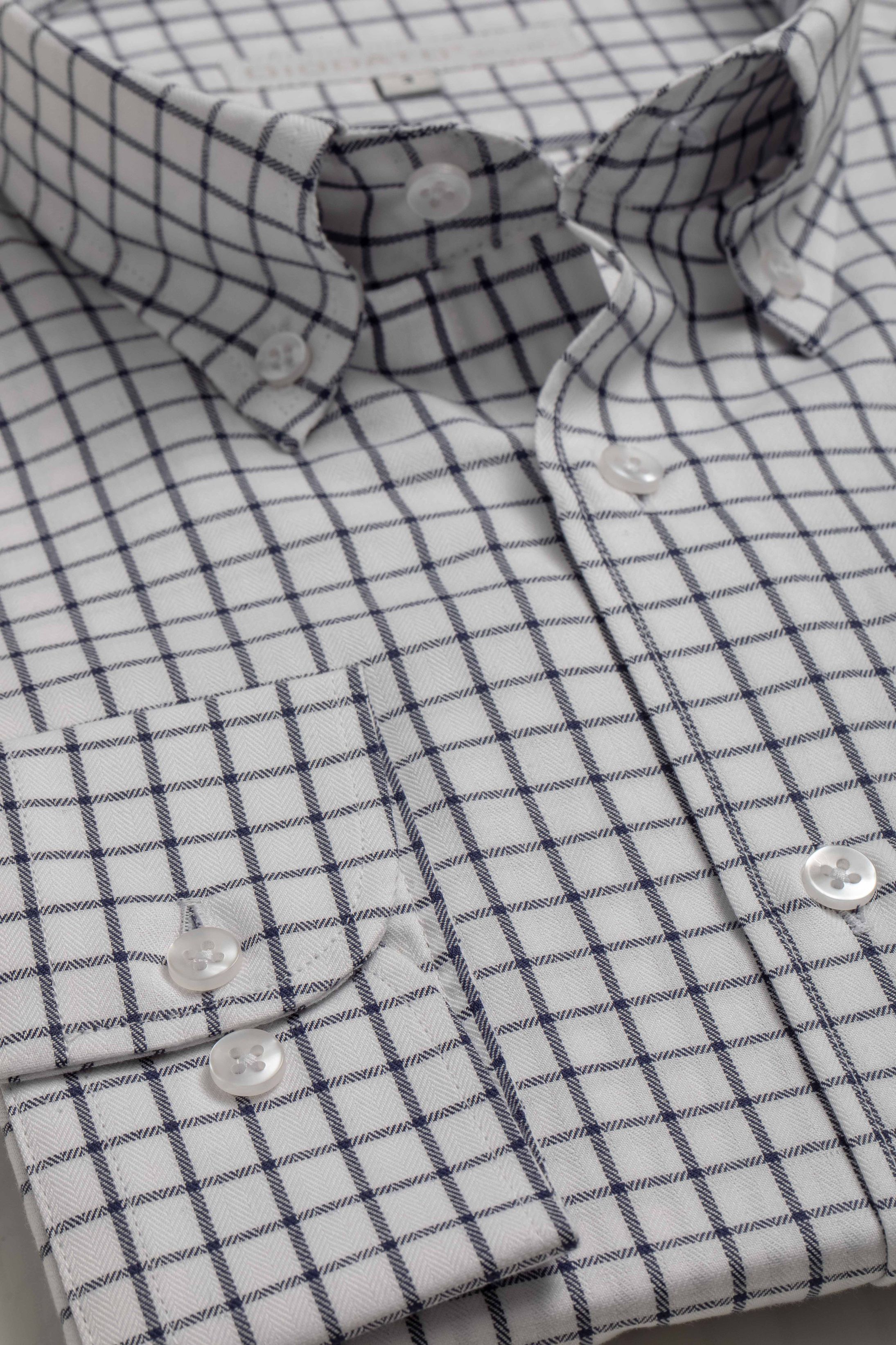 Camisa Manga Longa Regular Branco Quadriculado Marinho