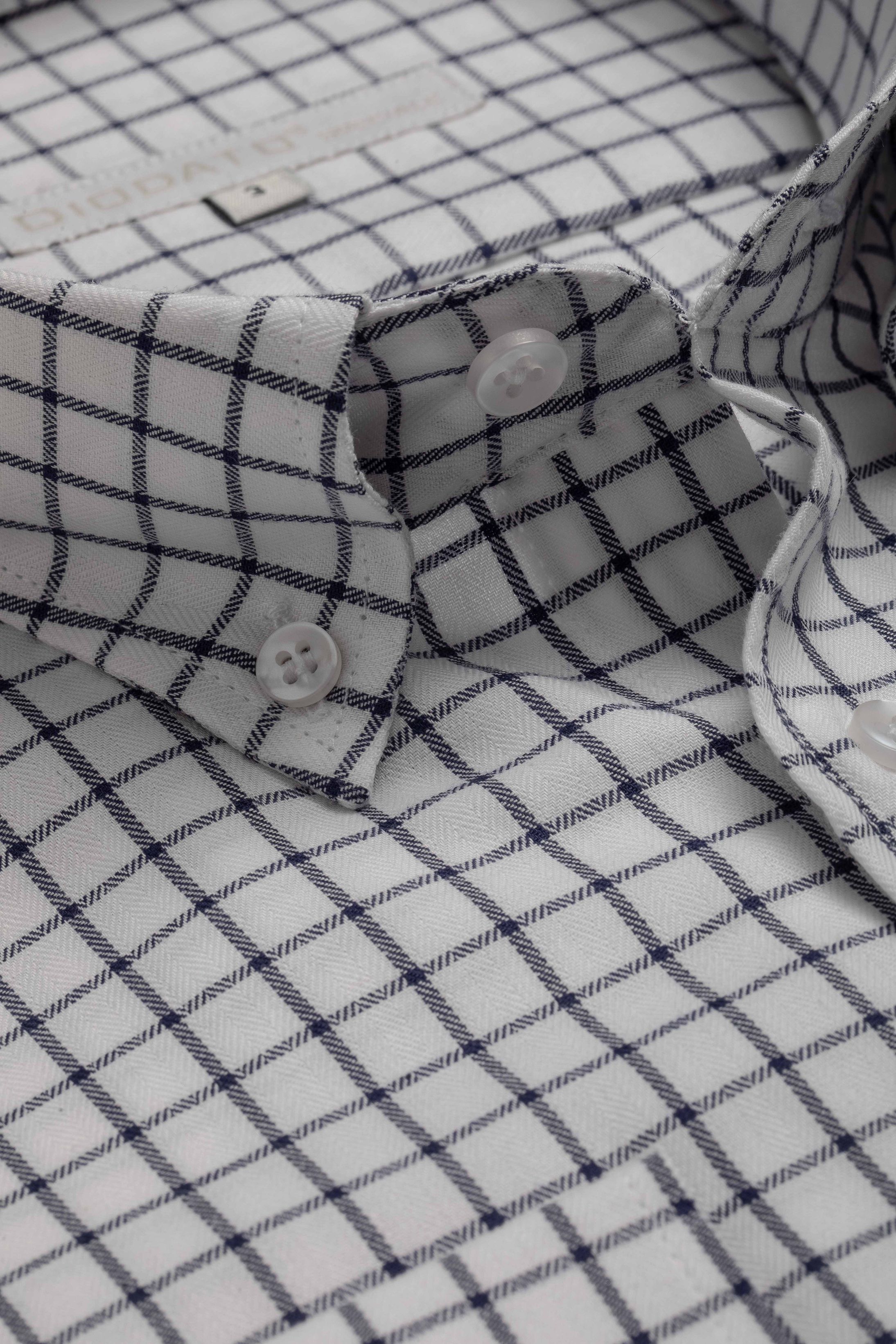 Camisa Manga Longa Regular Branco Quadriculado Mar... - Diodato Alfaiataria