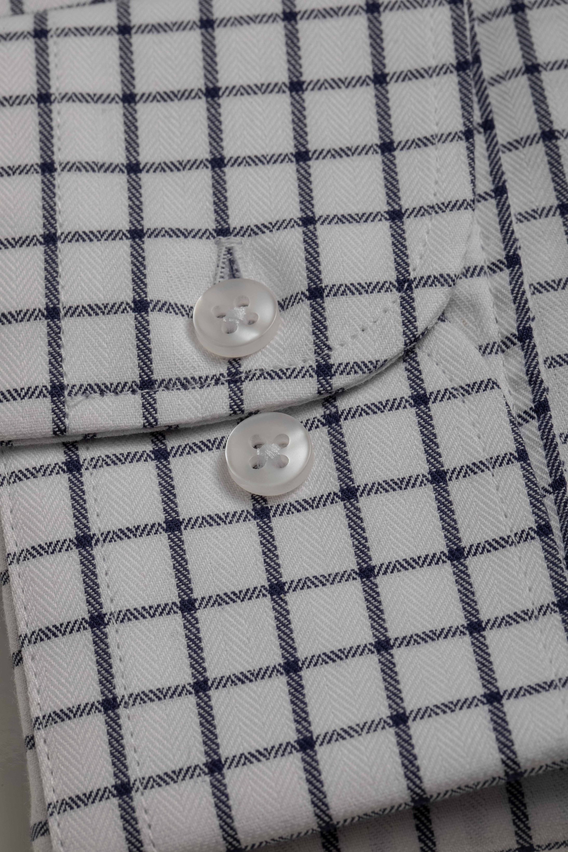 Camisa Manga Longa Regular Branco Quadriculado Marinho