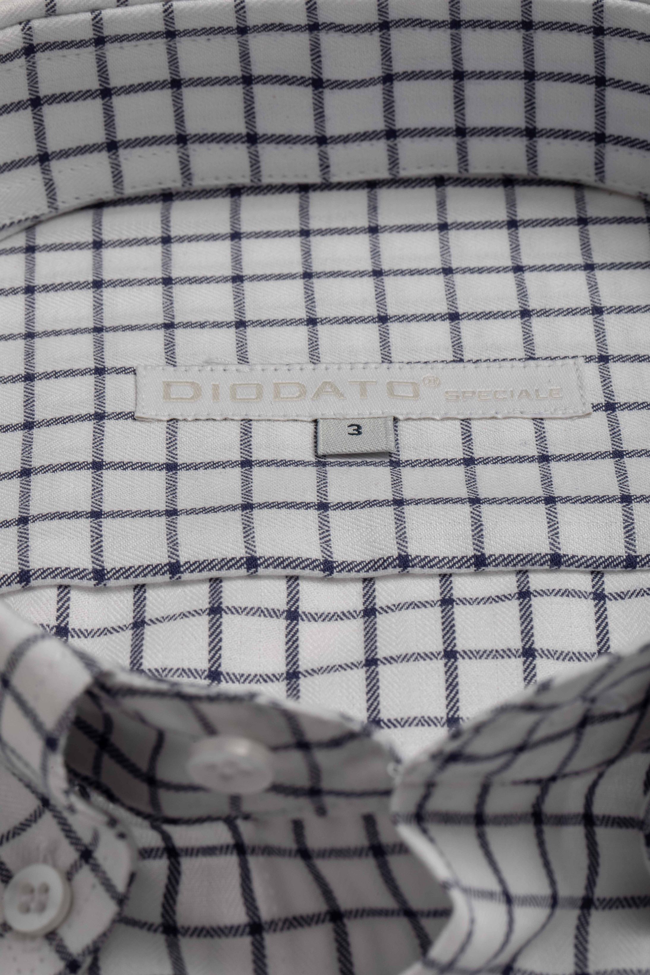Camisa Manga Longa Regular Branco Quadriculado Marinho