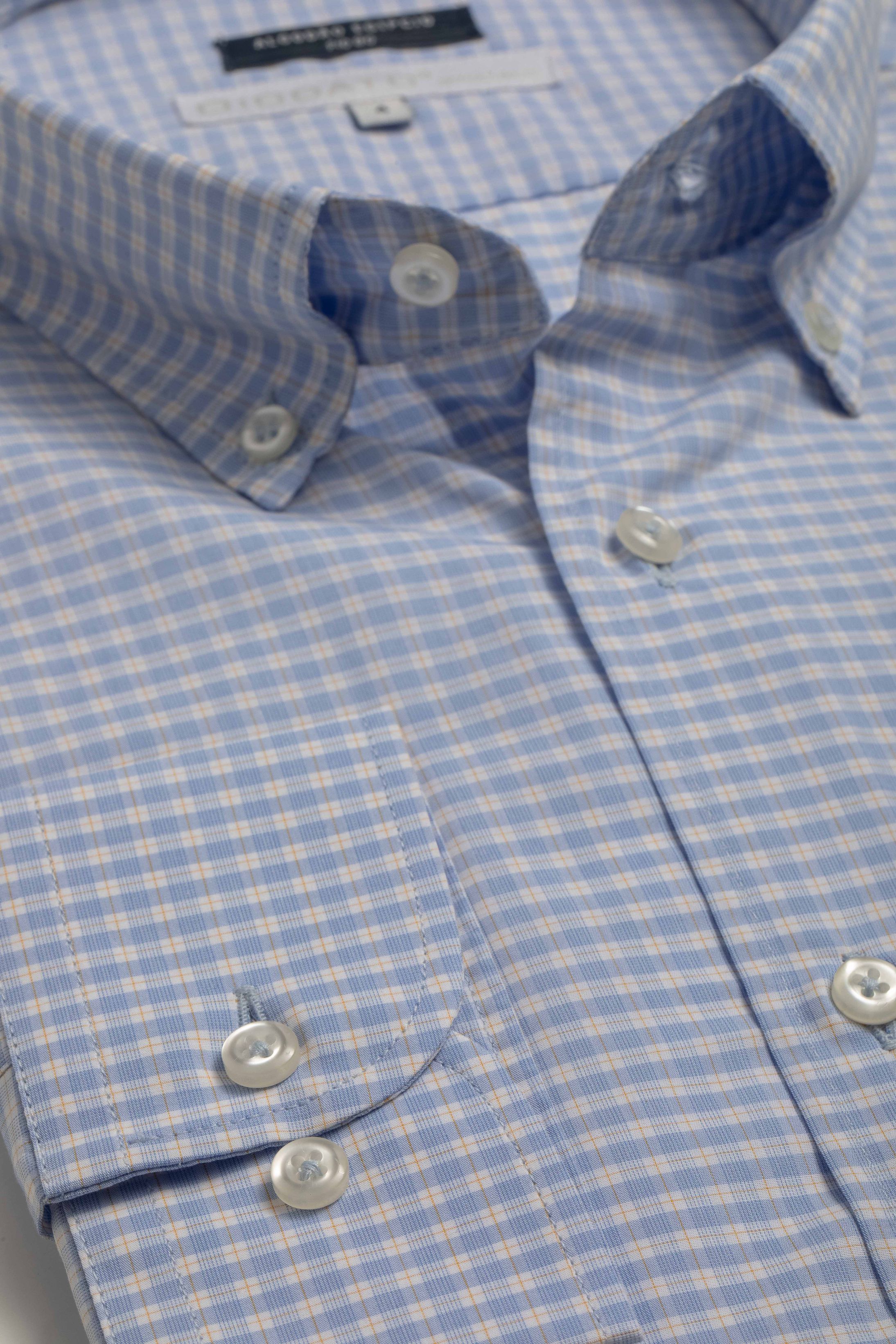Camisa Manga Longa Regular Quadriculada Azul Claro