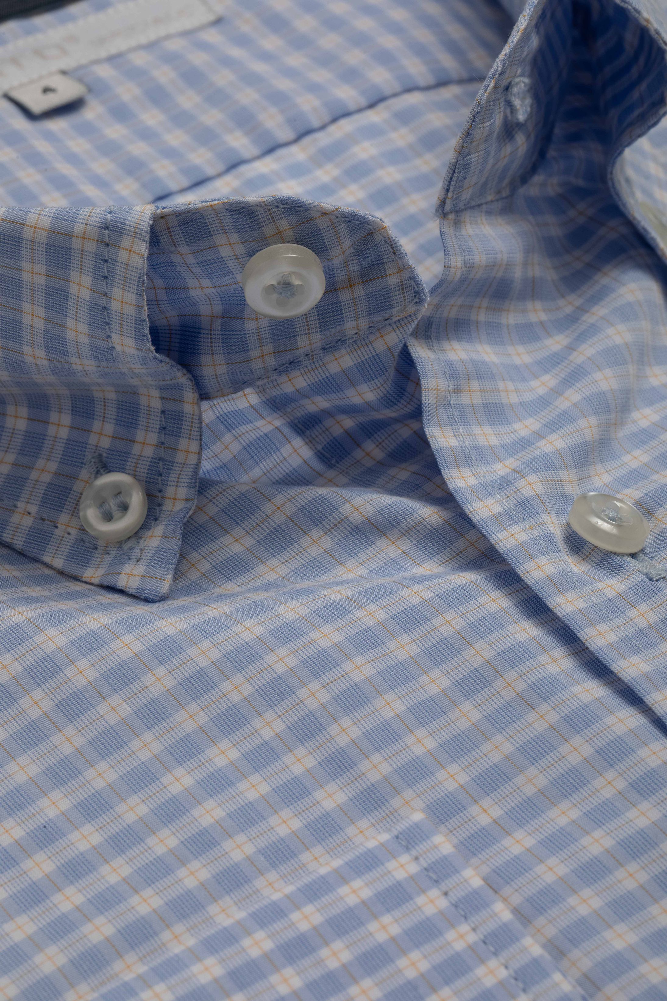 Camisa Manga Longa Regular Quadriculada Azul Claro - Diodato Alfaiataria