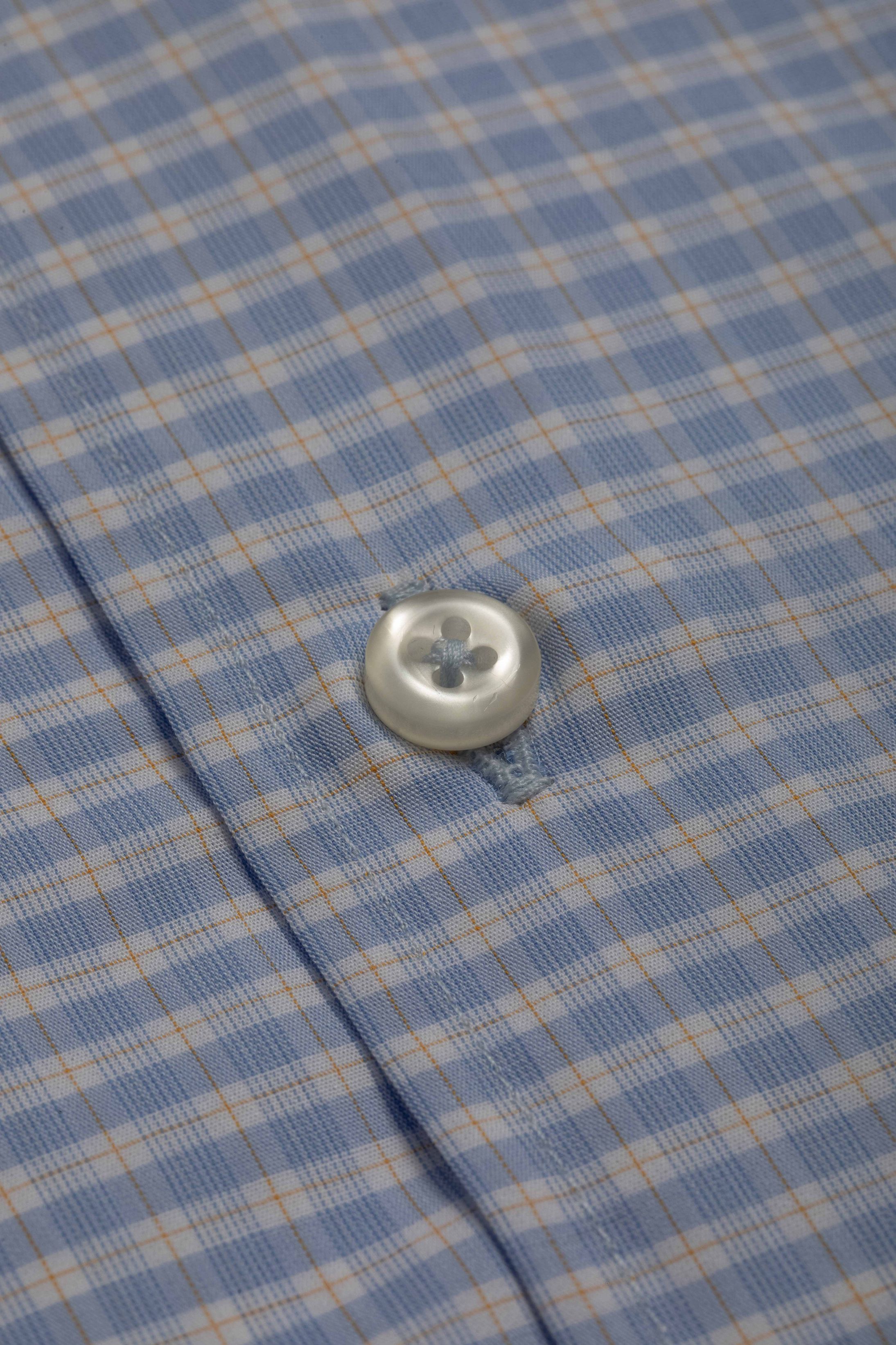 Camisa Manga Longa Regular Quadriculada Azul Claro