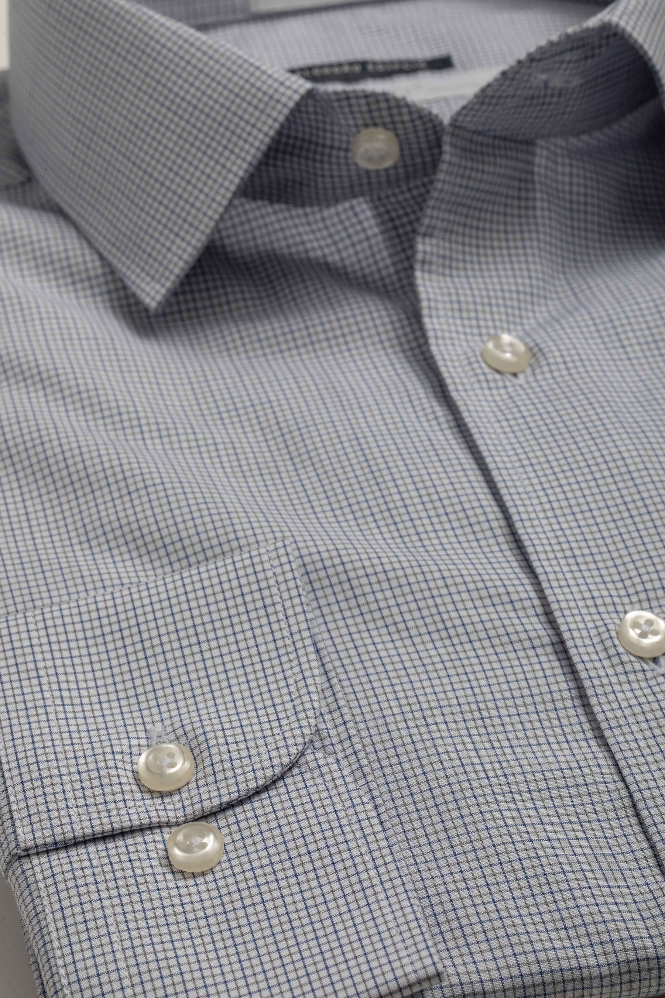 Camisa Manga Longa Slim fit Quadriculado Azul/caqui